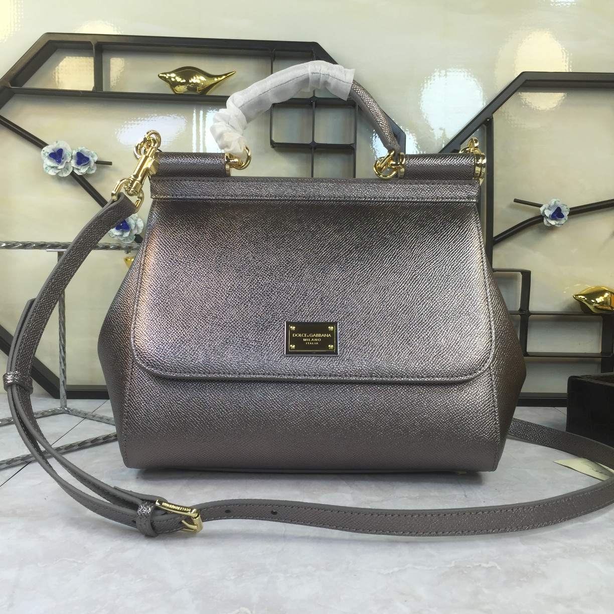 Dolce & Gabbana Metallic Leather Medium Miss Sicily Top