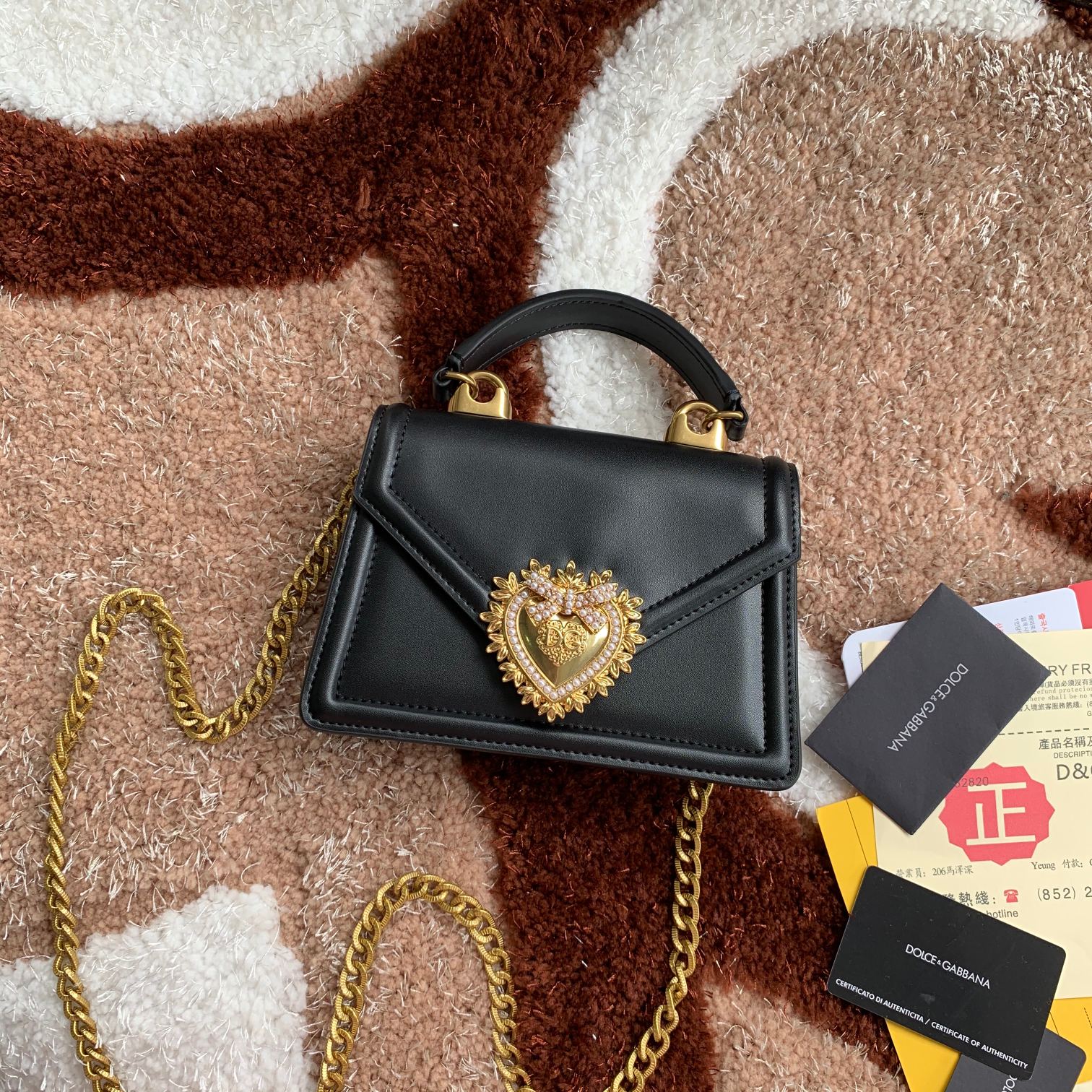 Dolce & Gabbana Devotion Top Handle Bag Leather Small Black
