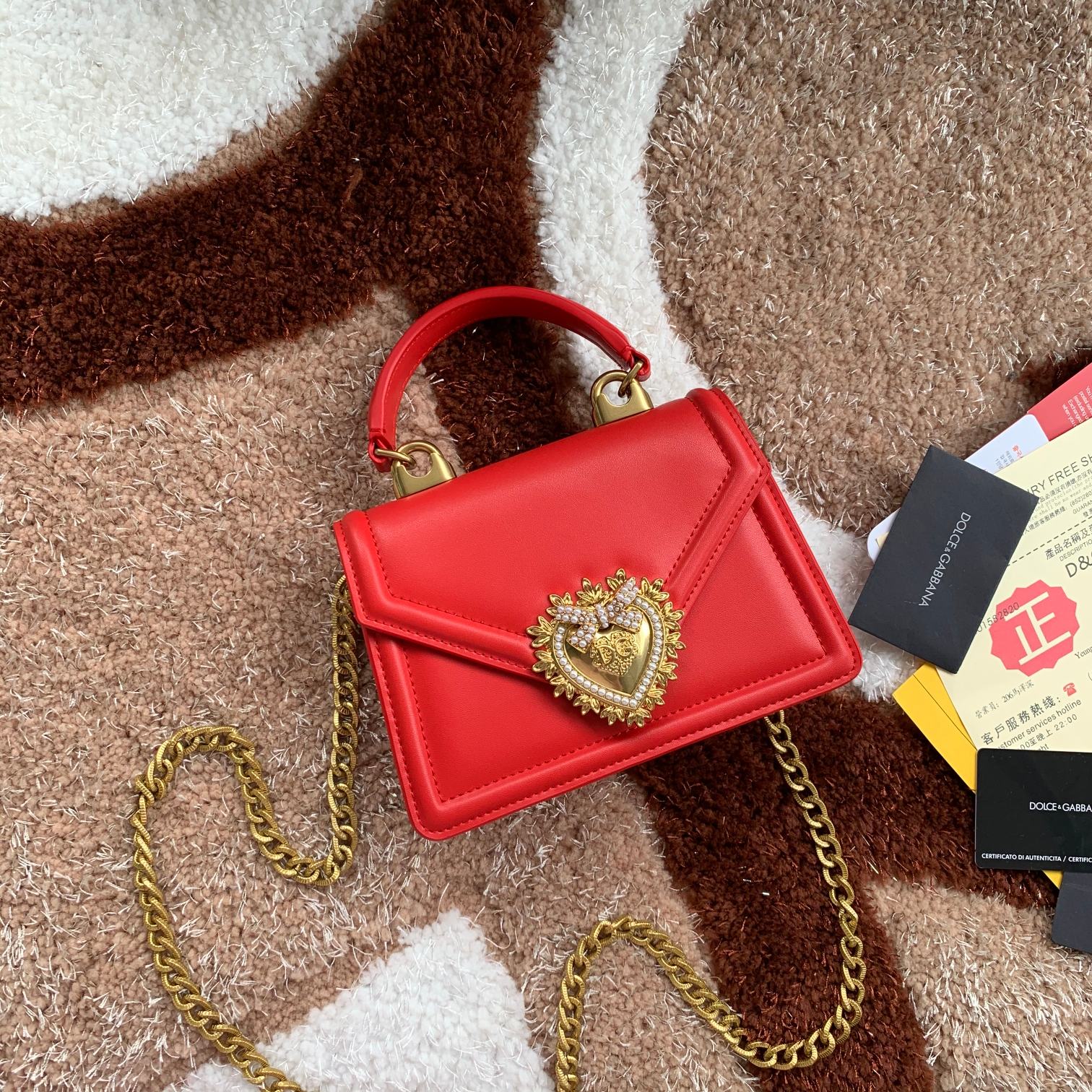 Dolce & Gabbana Small calfskin Devotion bag in Red  orange for Women