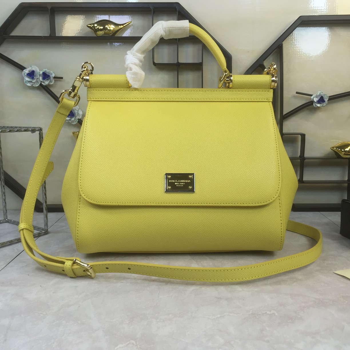 Dolce & Gabbana Sicily mini bag in plain calfskin in Yellow for Girls
