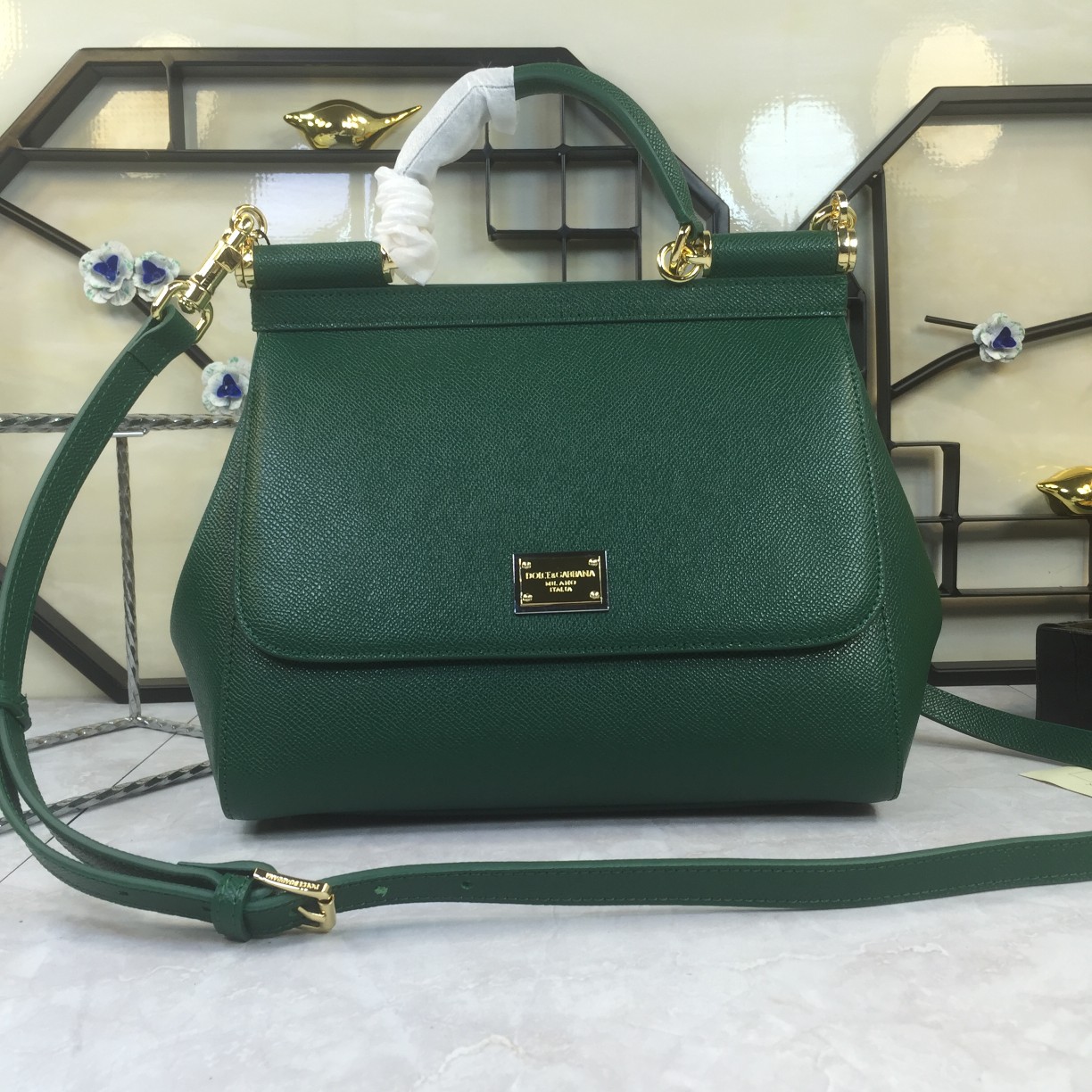 Dolce & Gabbana Green Leather Medium Miss Sicily Top