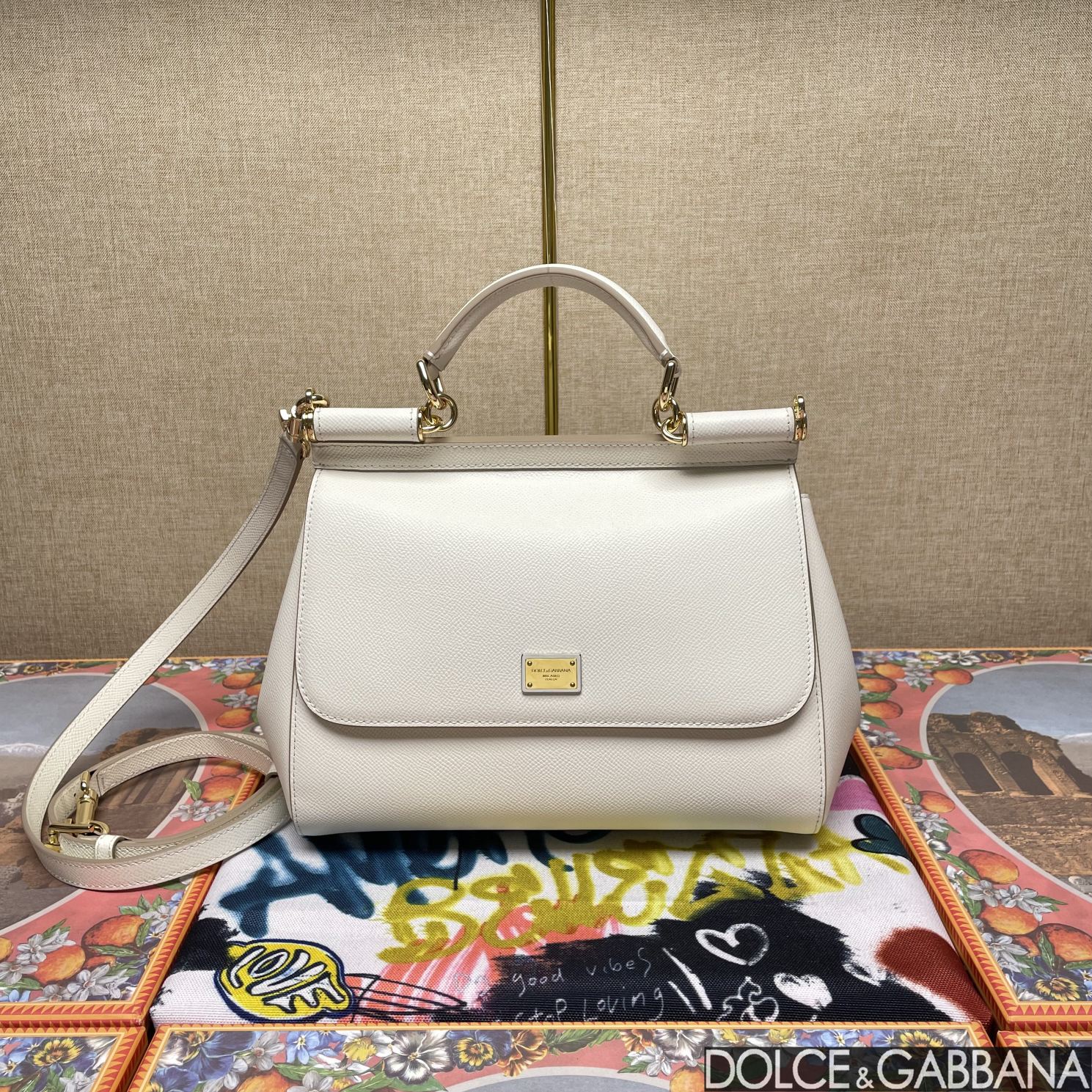 Dolce & Gabbana White Leather Medium Miss Sicily Top Handle