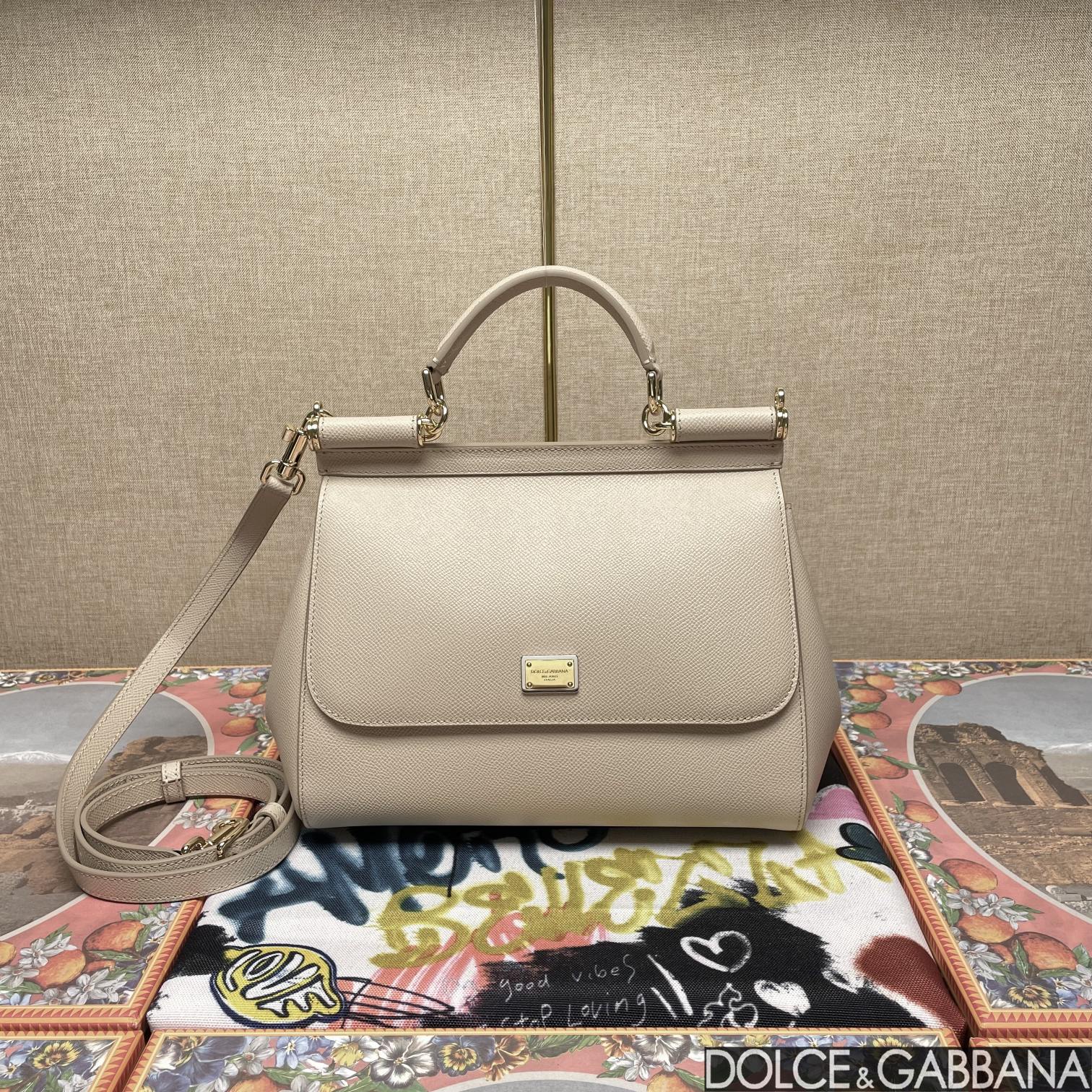 Dolce & Gabbana Beige Leather Medium Miss Sicily Top Handle