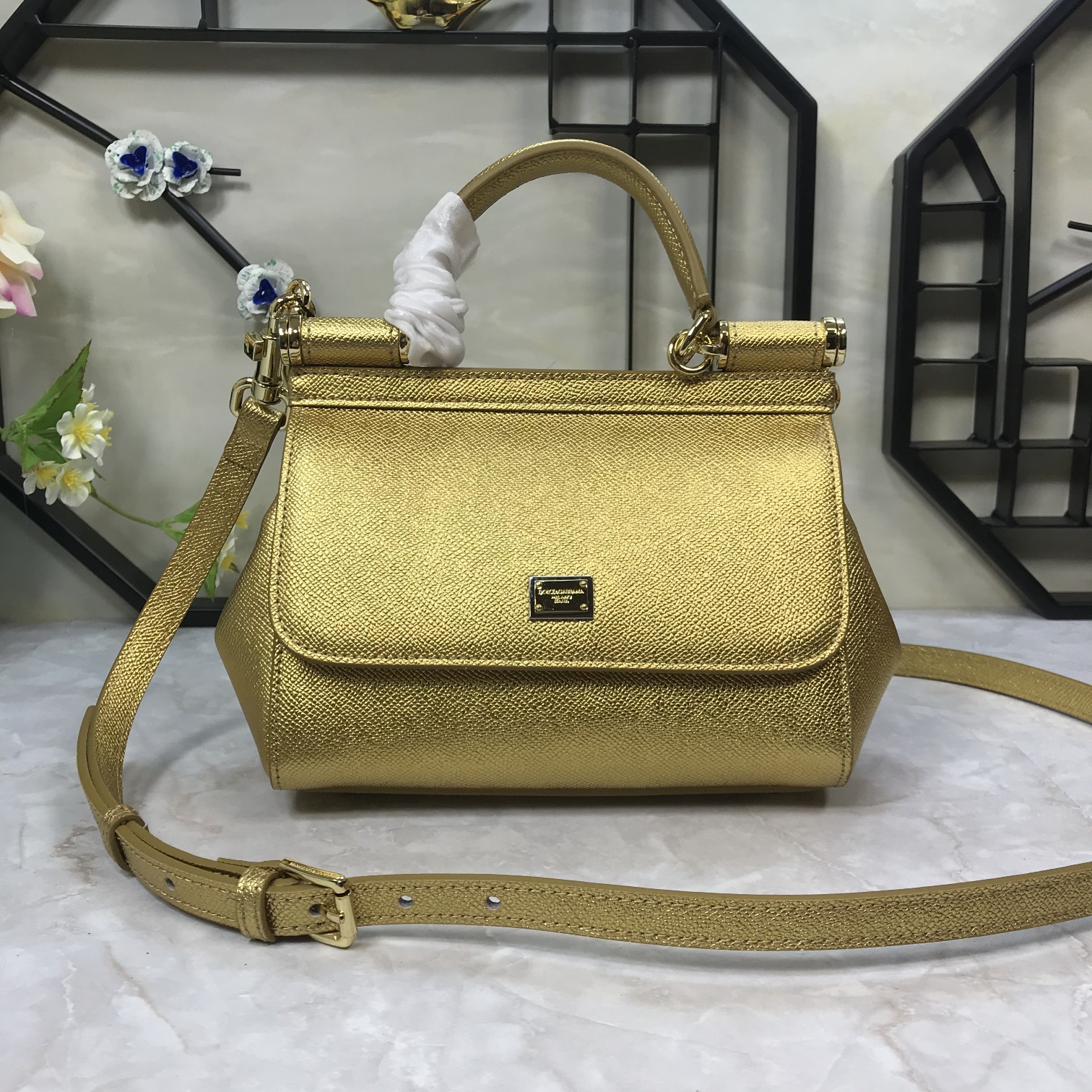 Dolce & Gabbana Sicily mini bag in Dauphine leather in Gold for Girls