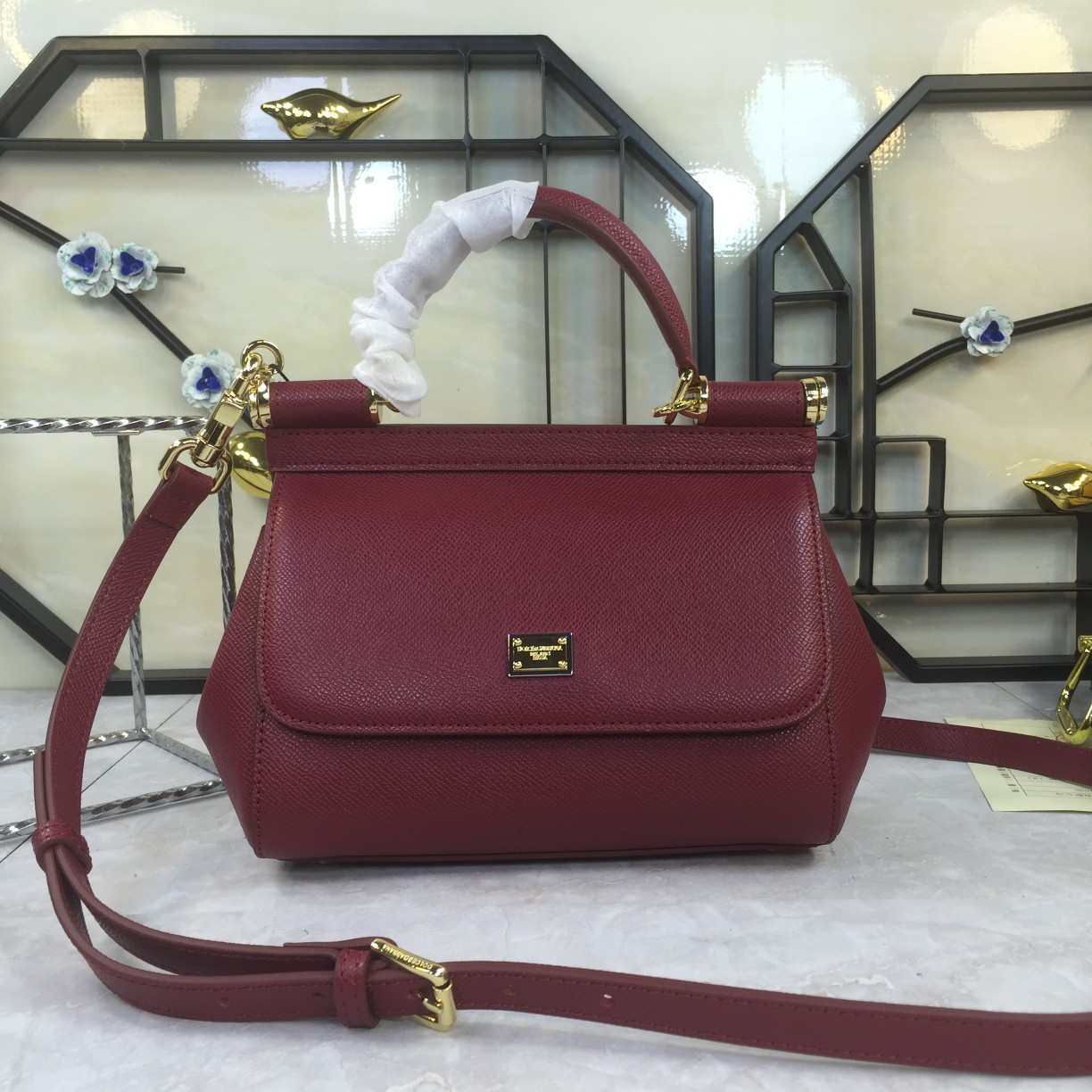 DOLCE GABBANA Dauphine Medium Miss Sicily Satchel Dark Red 1400982