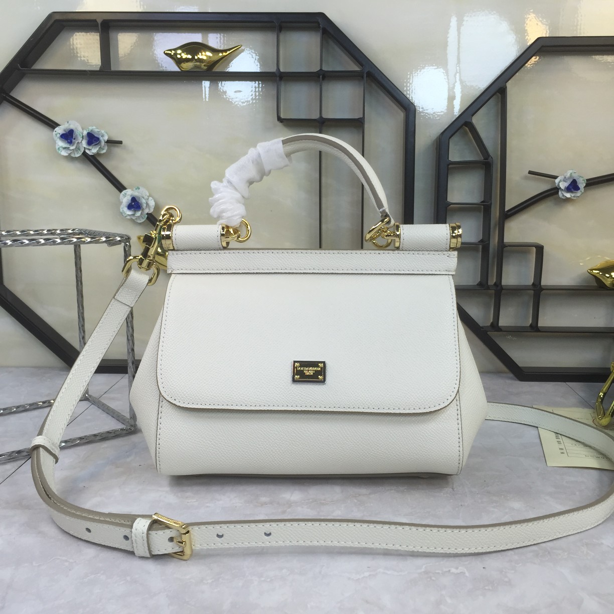 Dolce & Gabbana white leather small sicily shoulder bag |4)9