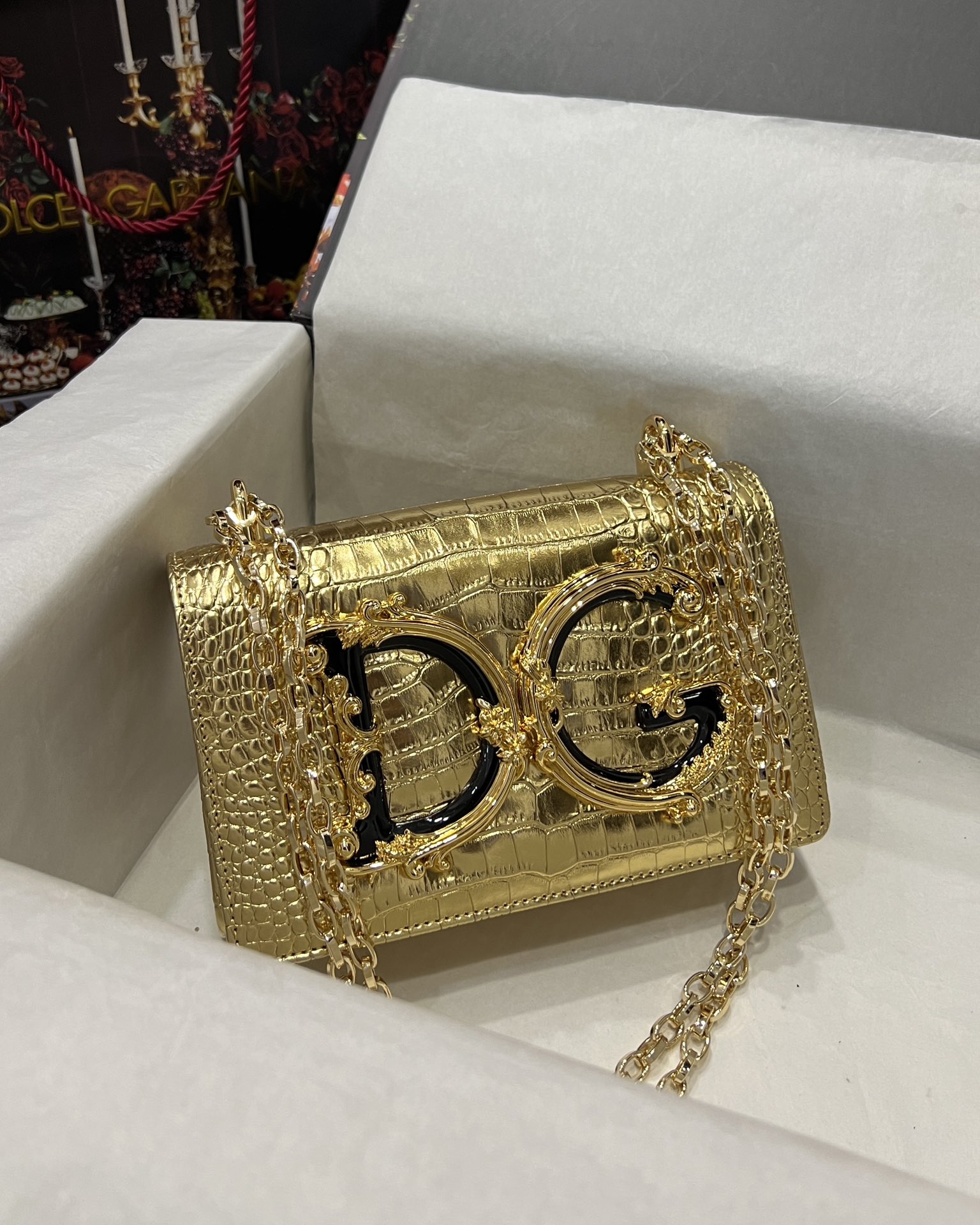 Dolce & Gabbana Women’s DG Girls Gold Textured Leather