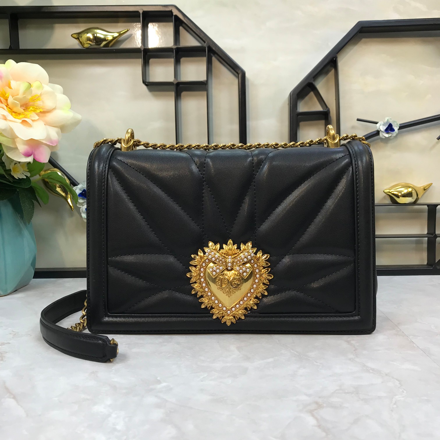 Dolce & Gabbana Large Devotion bag in quilted nappa leather in Black for