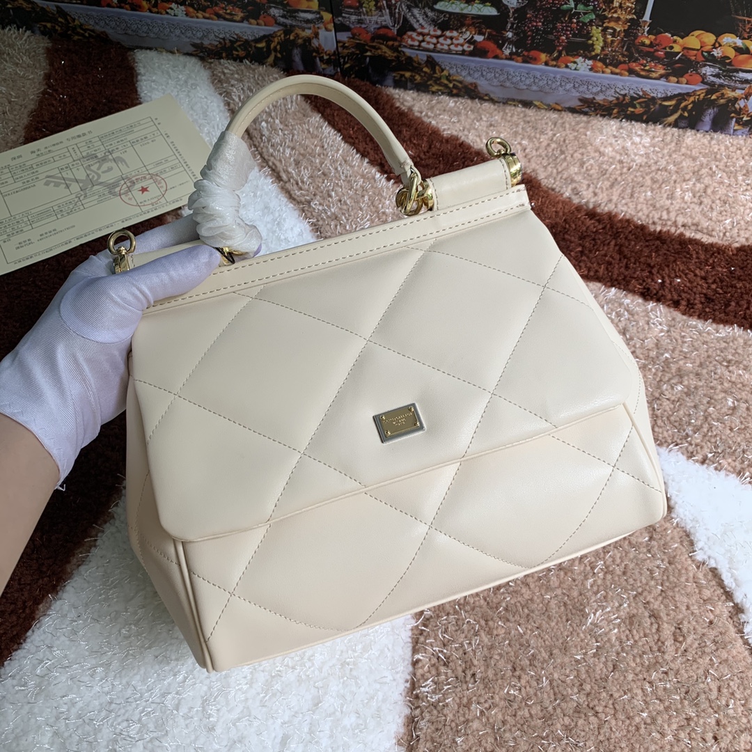 Dolce & Gabbana Beige Leather Small Miss Sicily Top Handle