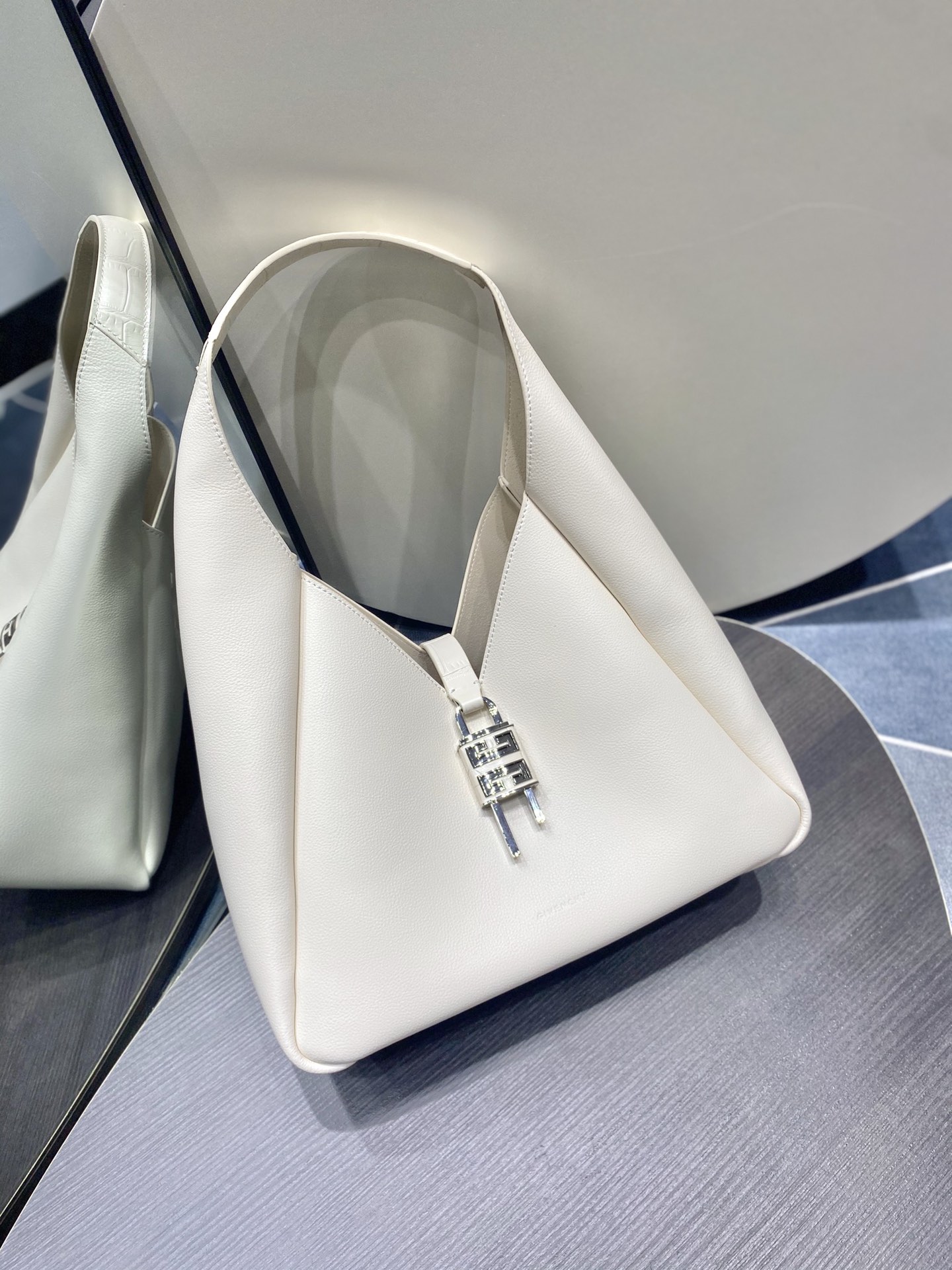 Givenchy G-Lock Leather Embossed Shoulder Bag Cream