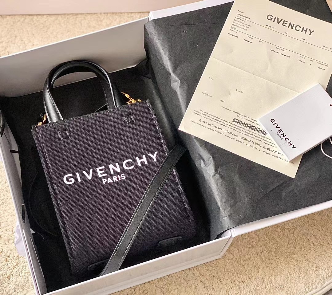 Givenchy G Tote Vertical Mini Canvas Leather Bag Black