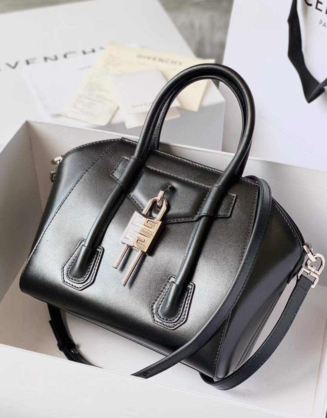 GIVENCHY Box Calfskin Mini Lock Antigona Shoulder Bag