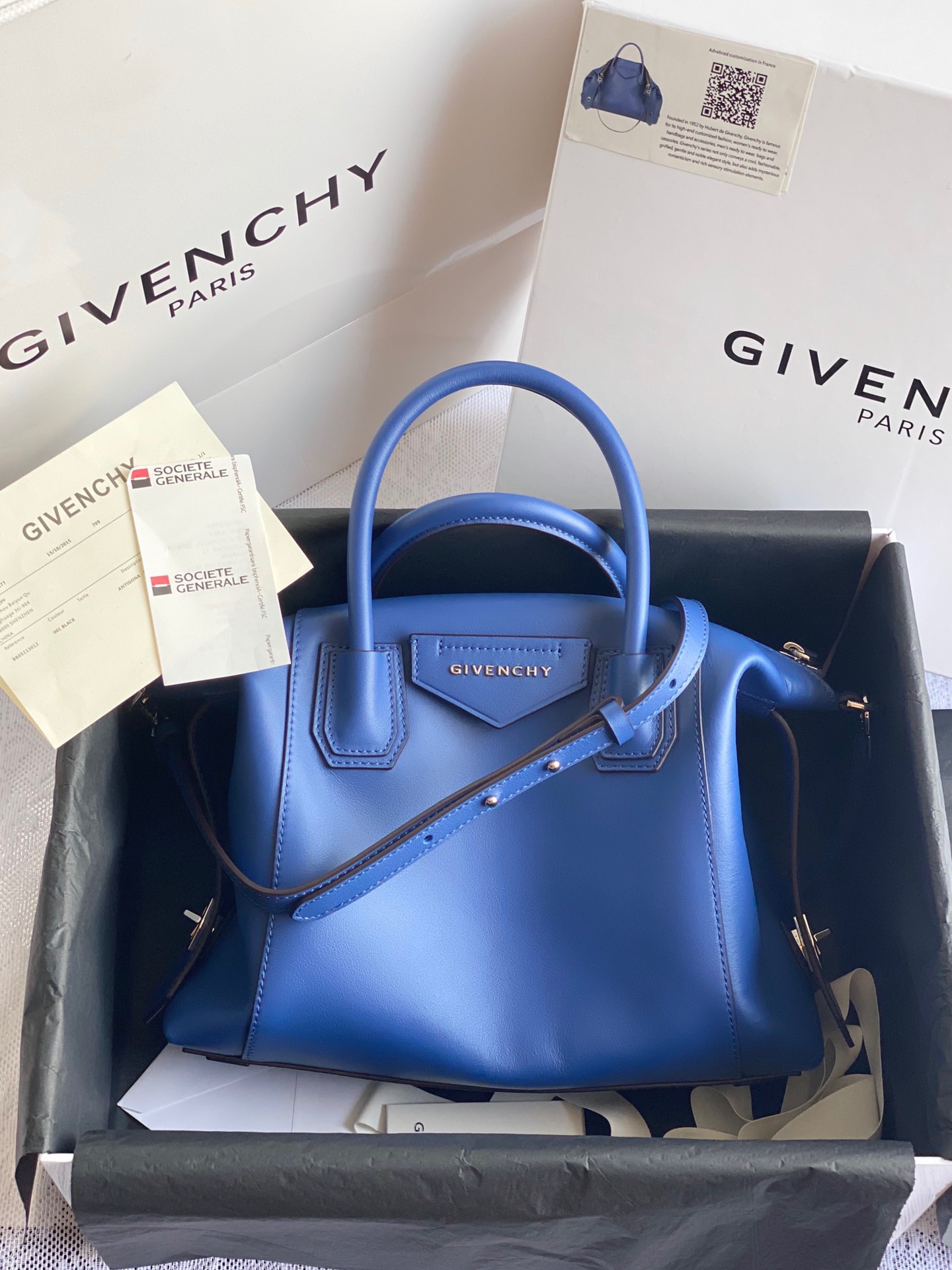 Givenchy Blue Sugar Goatskin Leather Mini Antigona Bag