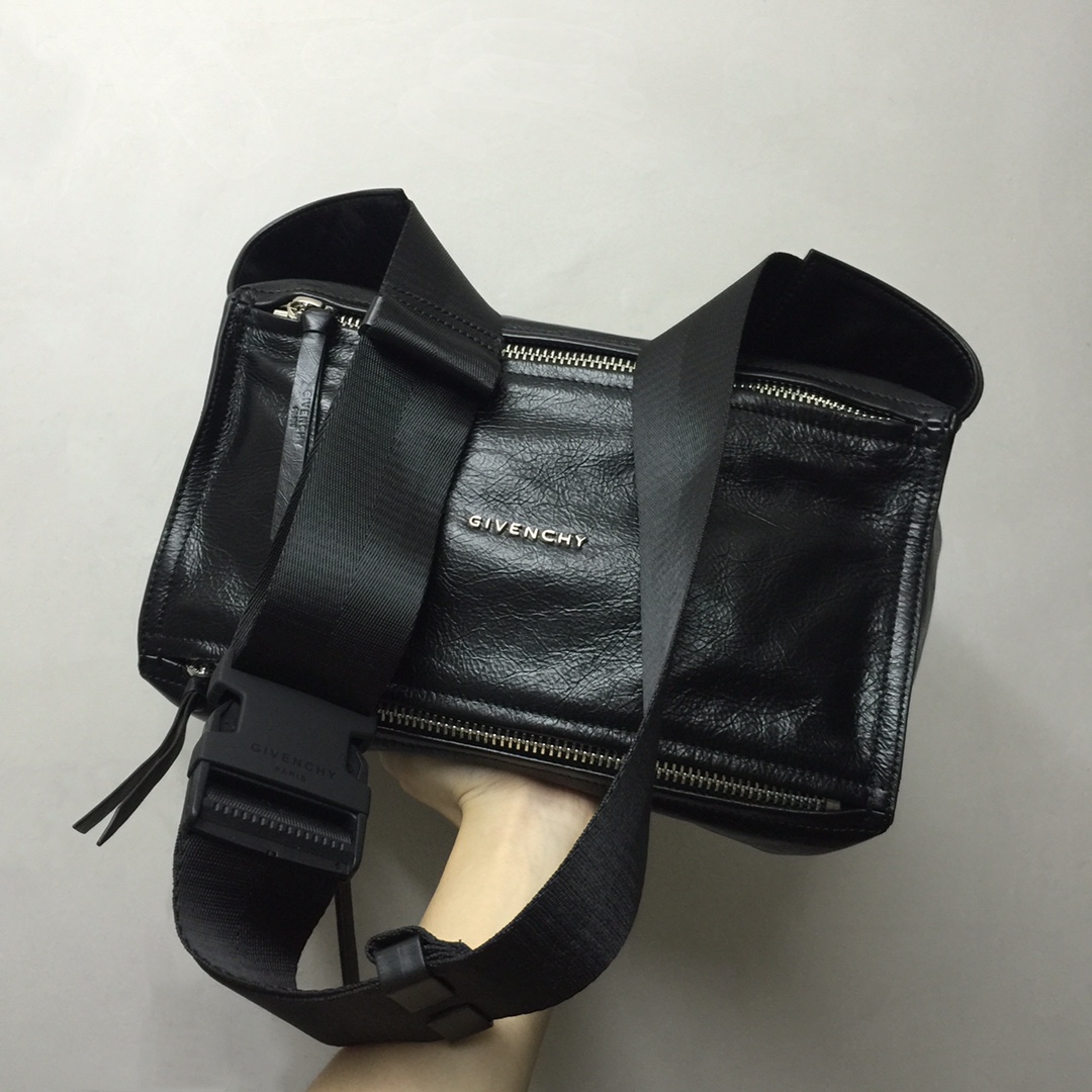 Givenchy Black Leather Silver-Plated Pandora Wrinkle Mini
