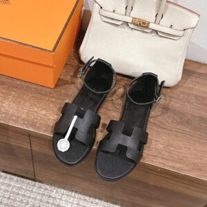 Hermès Santorini Women’s Flat Sandals in Black