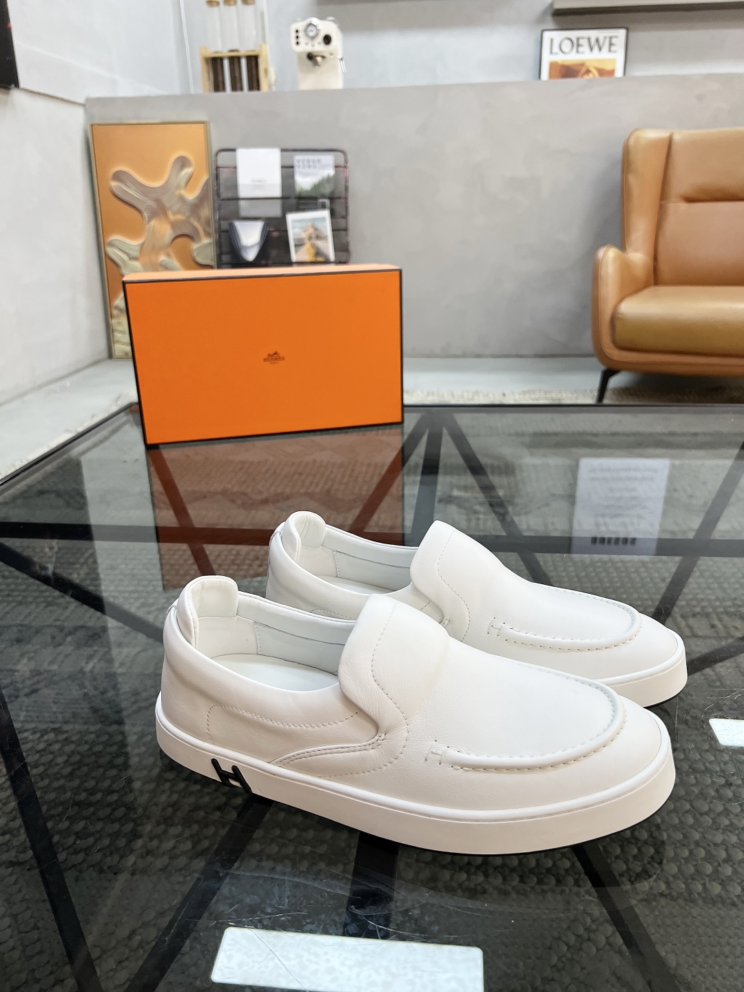 HERMES Sneakers Kiddy  Calf Leather/chevre velour White