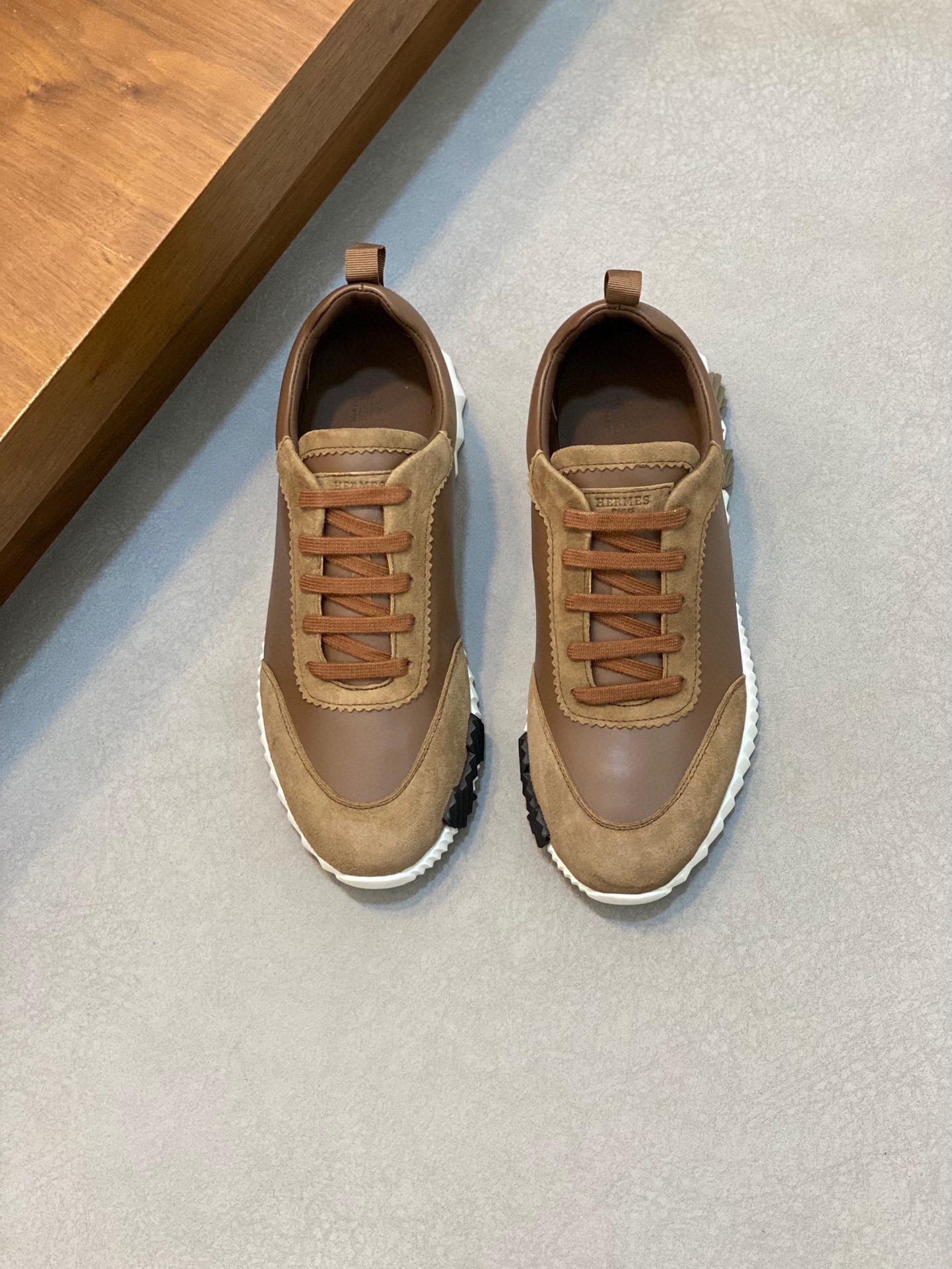 Hermes Men’s brown suede goatskin leather sneakers