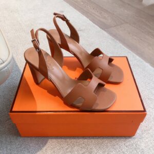 Hermès Érémite 80 brown leather high heels – 8cm heel, strap