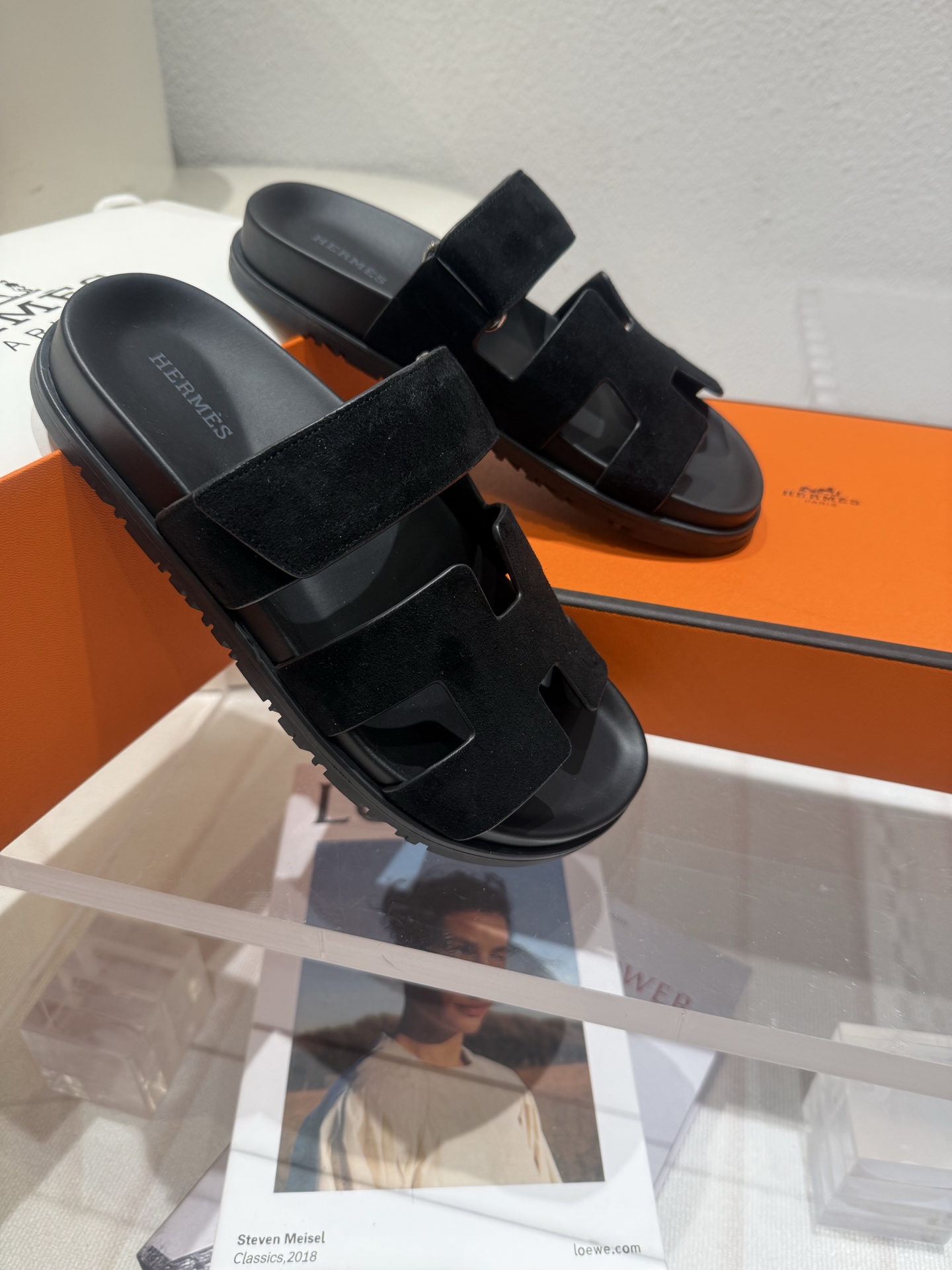 HERMES MEN S CHYPRE SANDALS IN BLACK SUEDE CALFSKIN