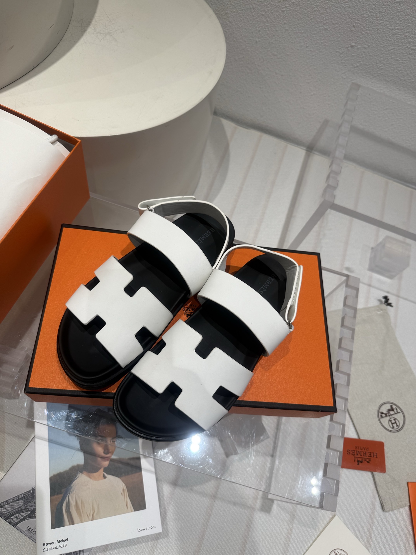 New Hermes Chypre Sandals White leather women’s