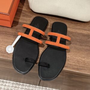 Hermès Black and Orange Vibrant Sandals Flip Flops