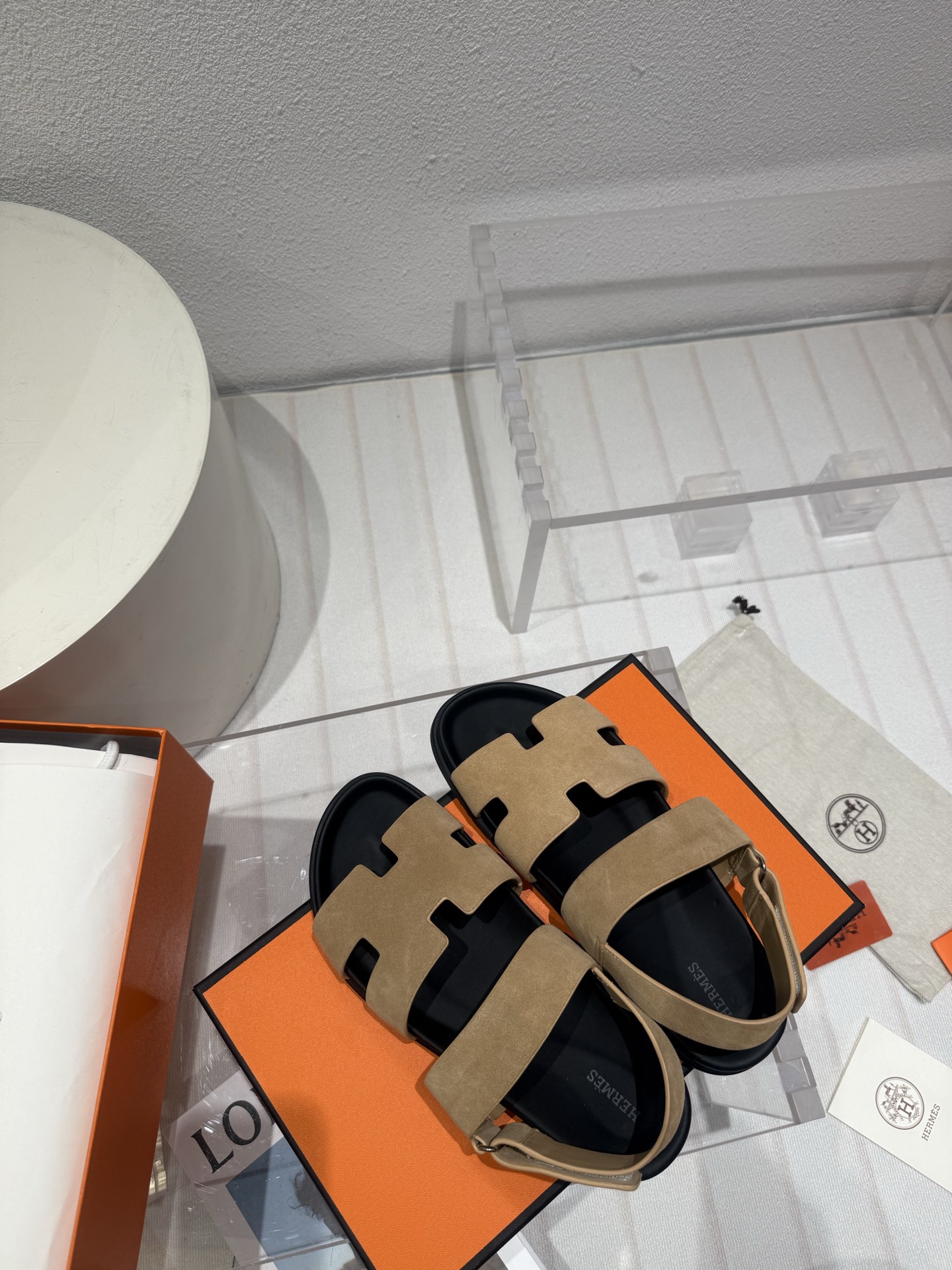 BNIB* HERMES Chypre Sandals Slides Suede Naturel