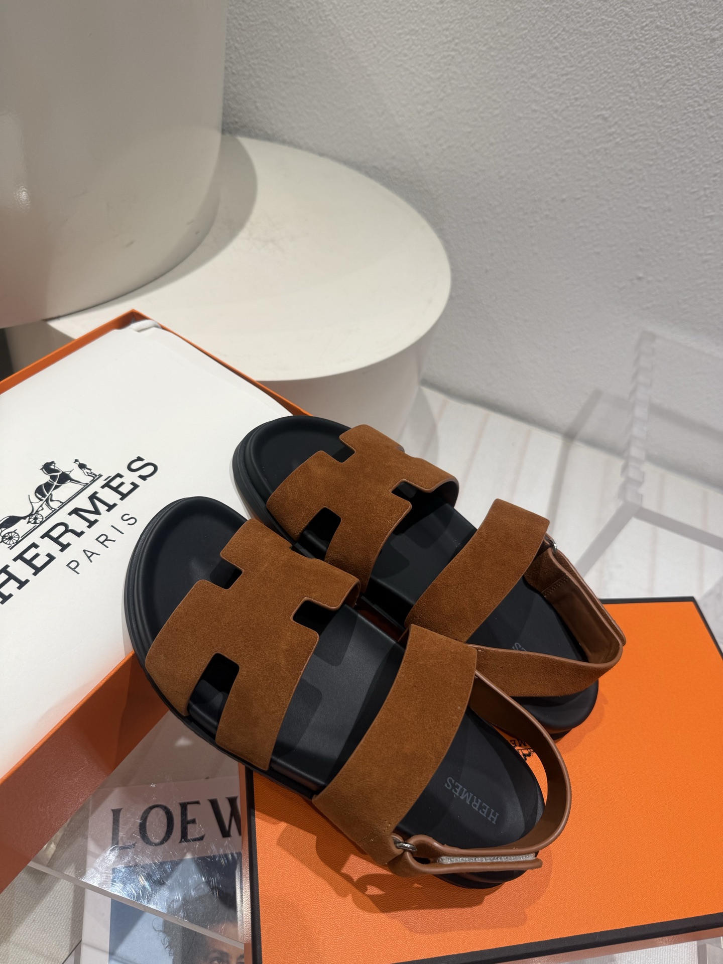 Hermes Chypre Sandals Kraft Suede