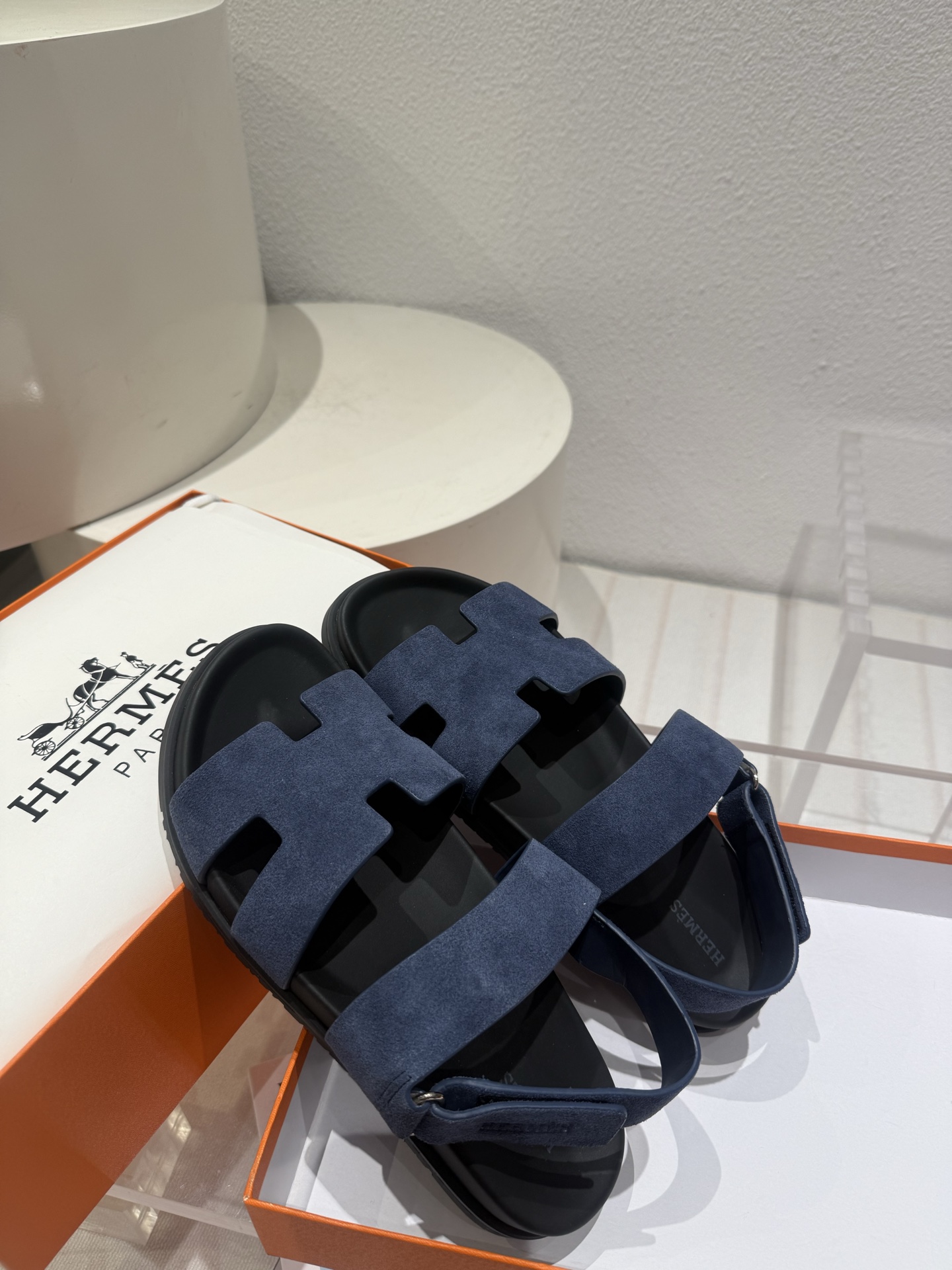 Hermes Chypre Sandals WomenSuede blue Celeste Navy