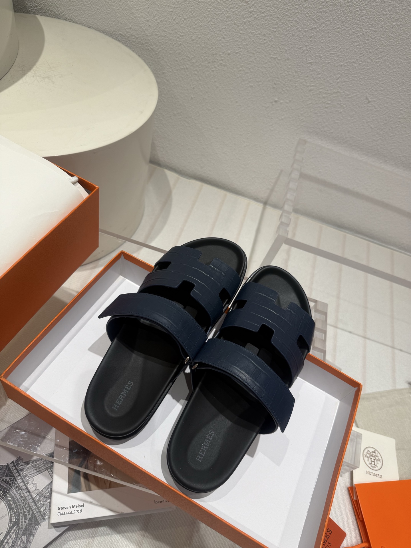Chypre leather sandals Hermès Blue in Leather