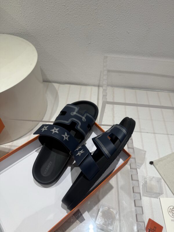New Hermes Women Chypre Sandals  Black Noir Star Embroidered Sold Out