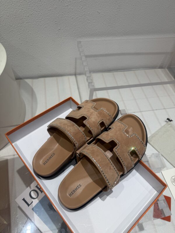 Hermes brown Chypre Sandals with Crystals