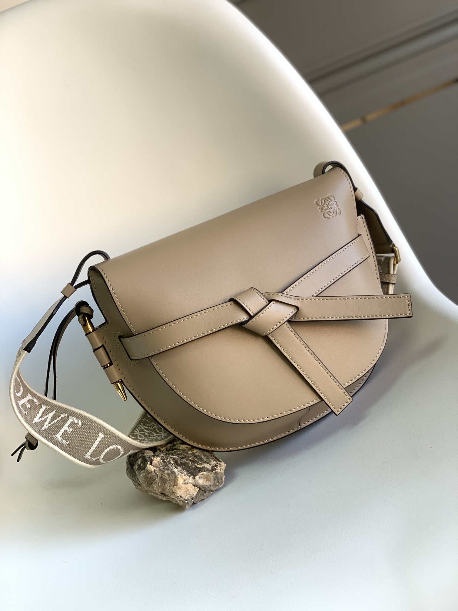 Loewe Mini Gate Dual bag in soft calfskin and jacquard Brown
