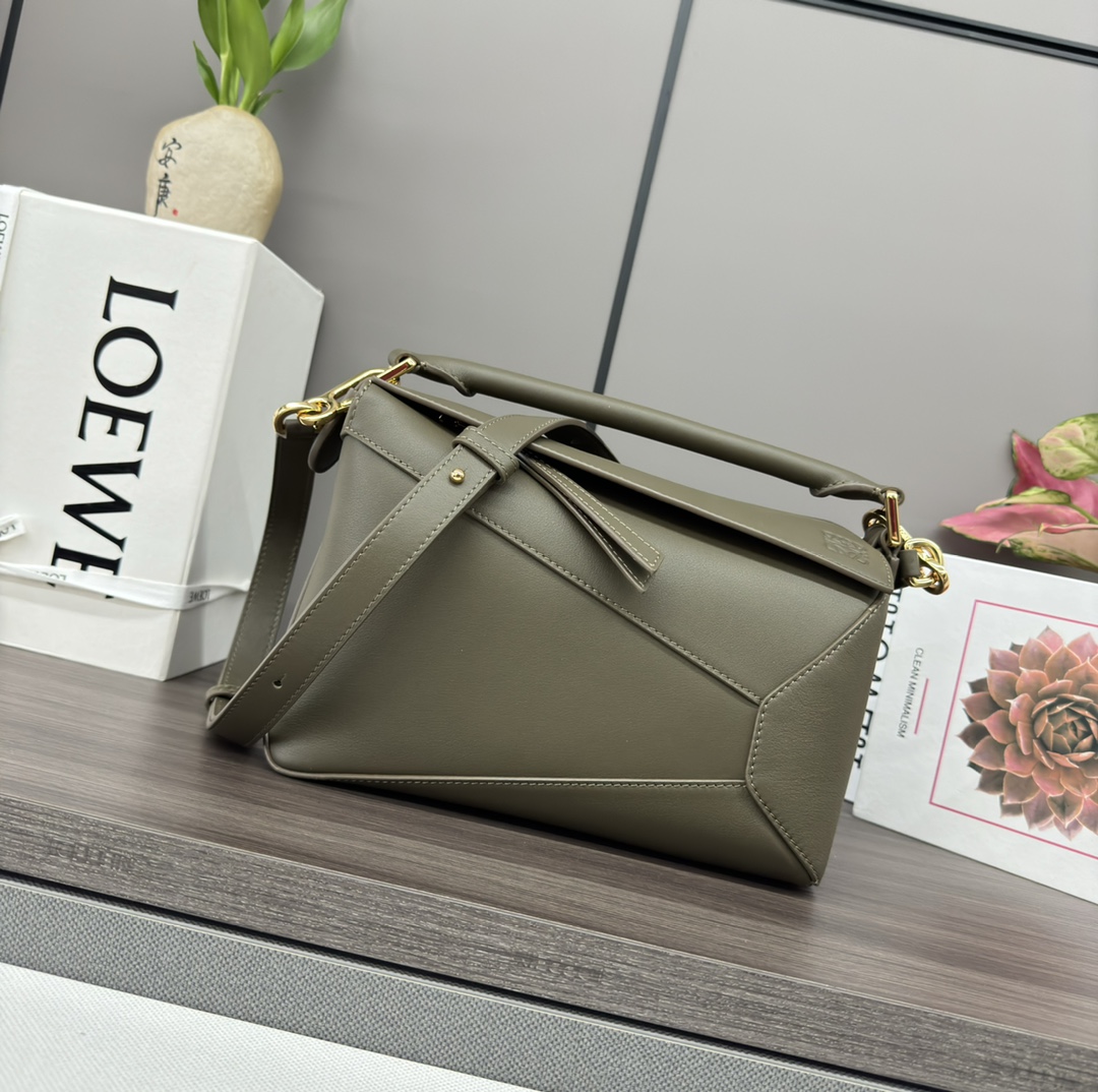 LOEWE Calfskin Small Puzzle Bag Dark Khaki Green 1528644