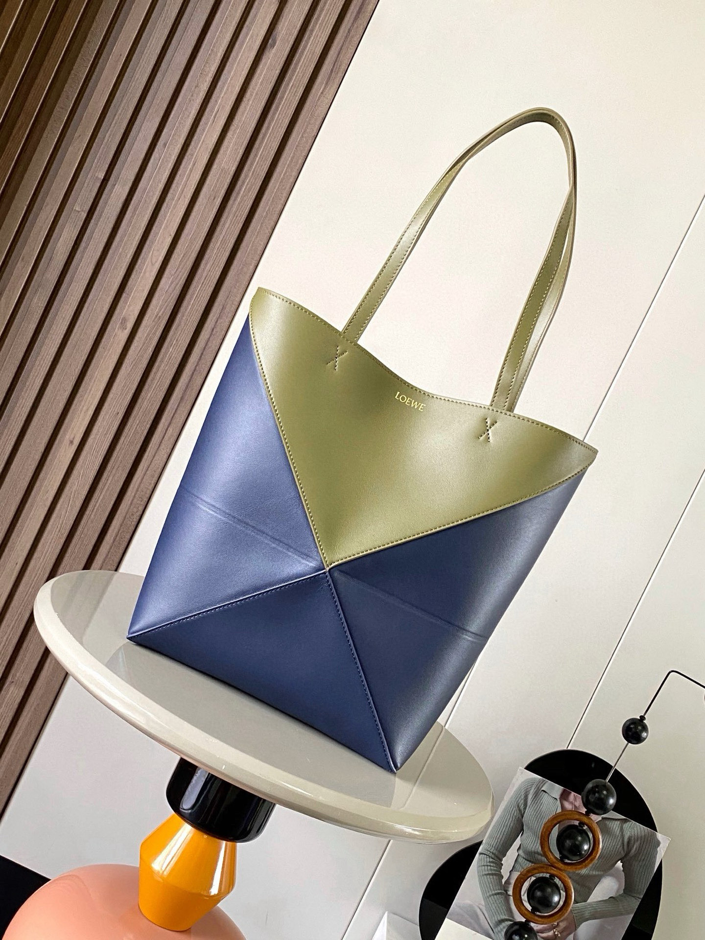 Loewe Puzzle Fold Medium Tote Bag – Olive/Abyss Blue |