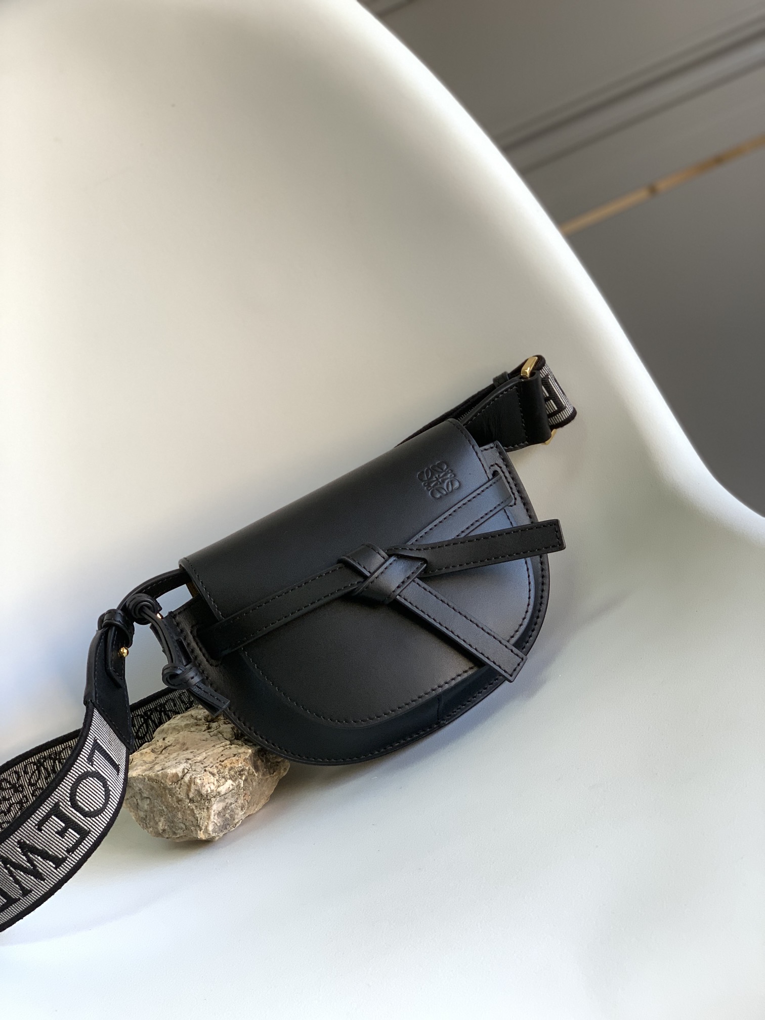 Loewe Mini Gate Dual bag in soft calfskin and jacquard Black