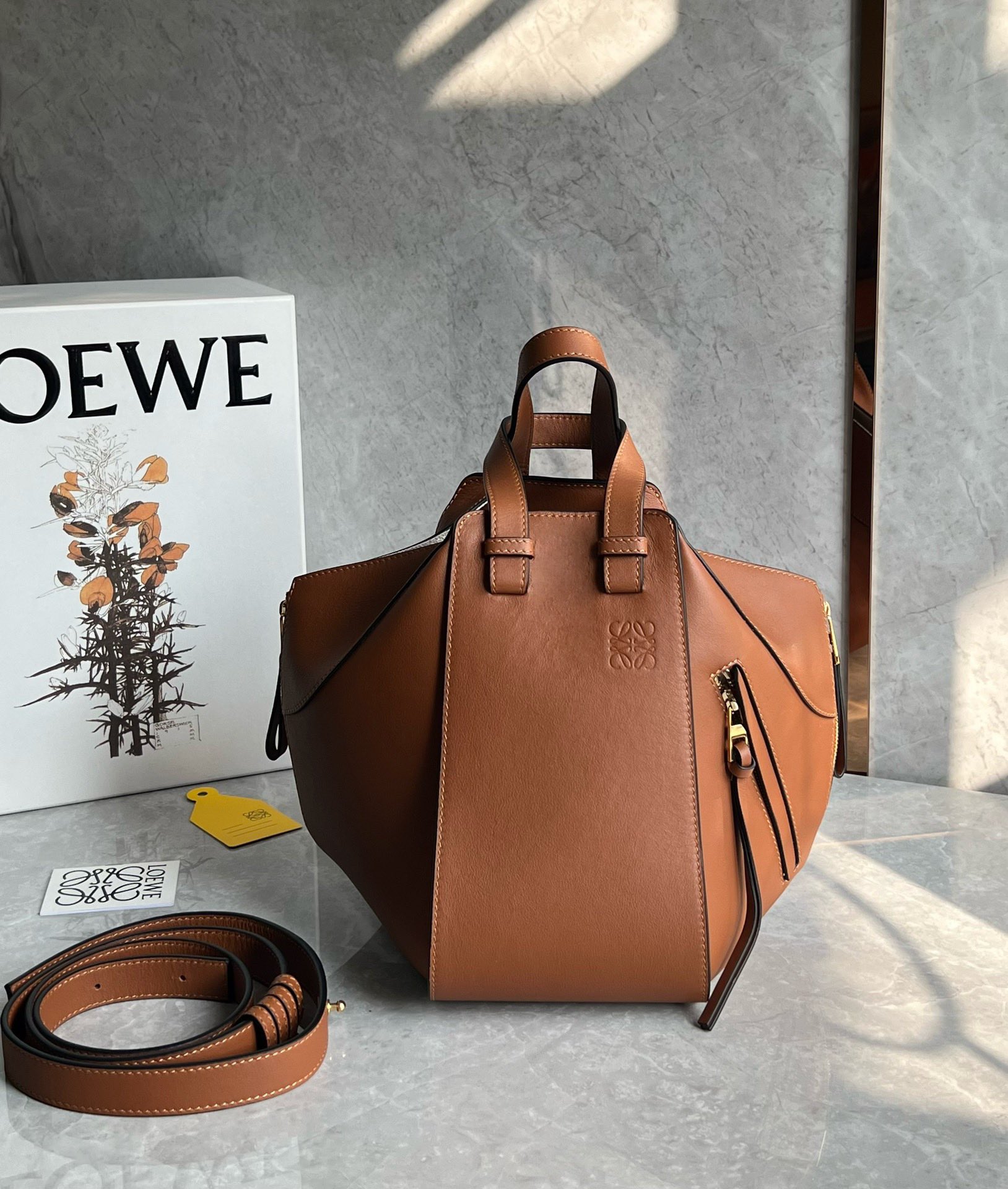 LOEWE Calfskin Small Hammock Shoulder Bag Tan brown