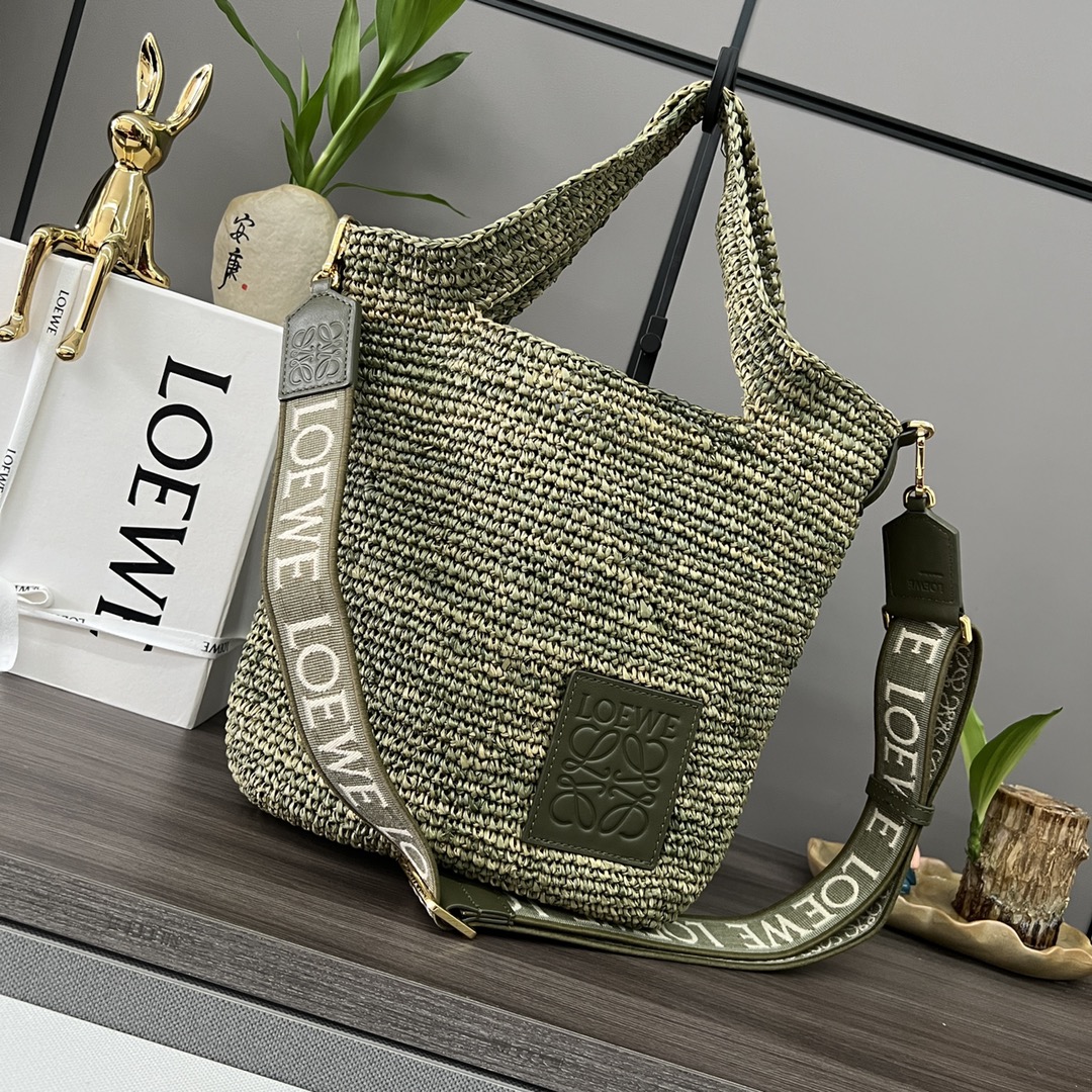 LOEWE Raffia Mini Slit Tote Bag Natural Olive 1616472