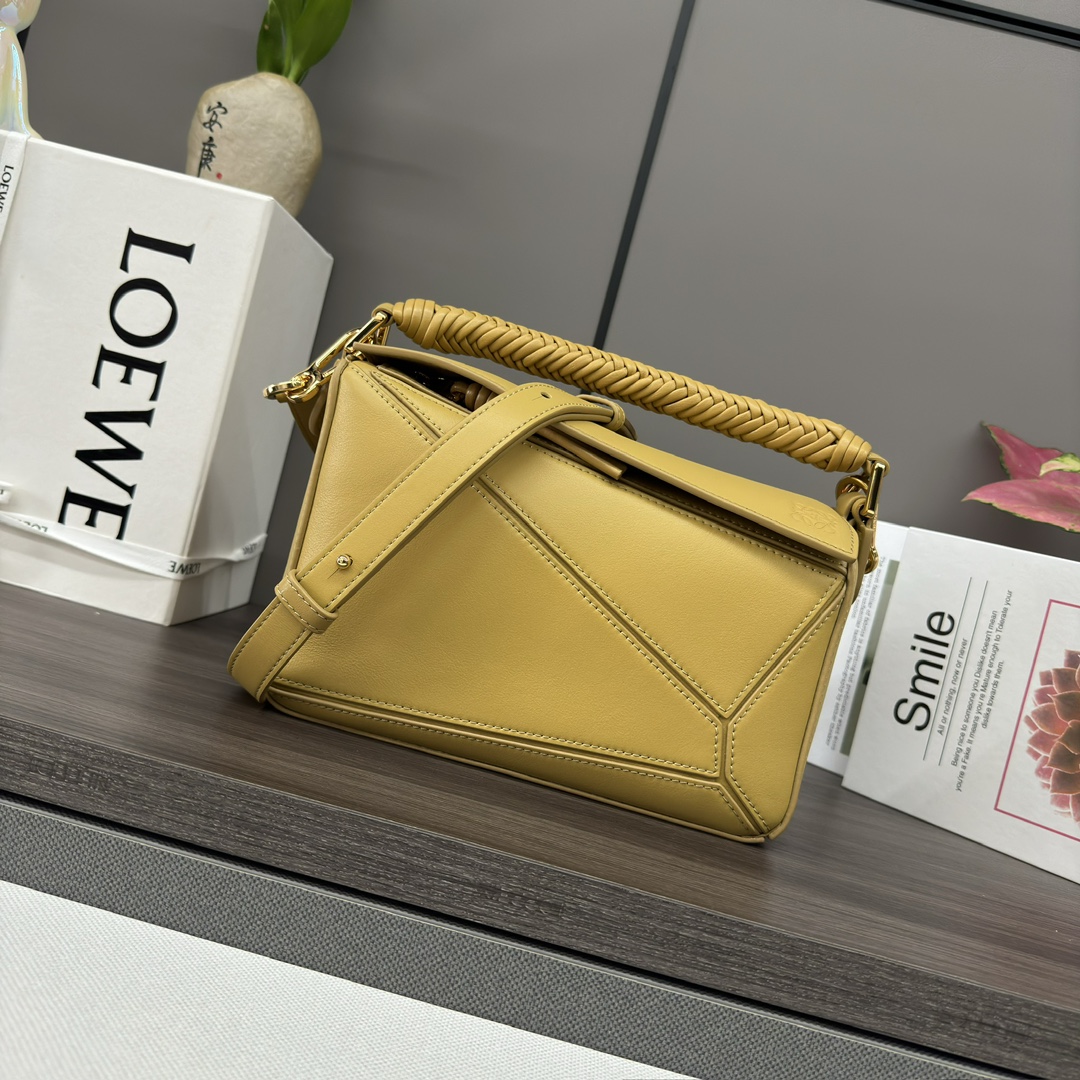 Loewe Puzzle Edge Small Top-Handle Bag in Monochrome yellow