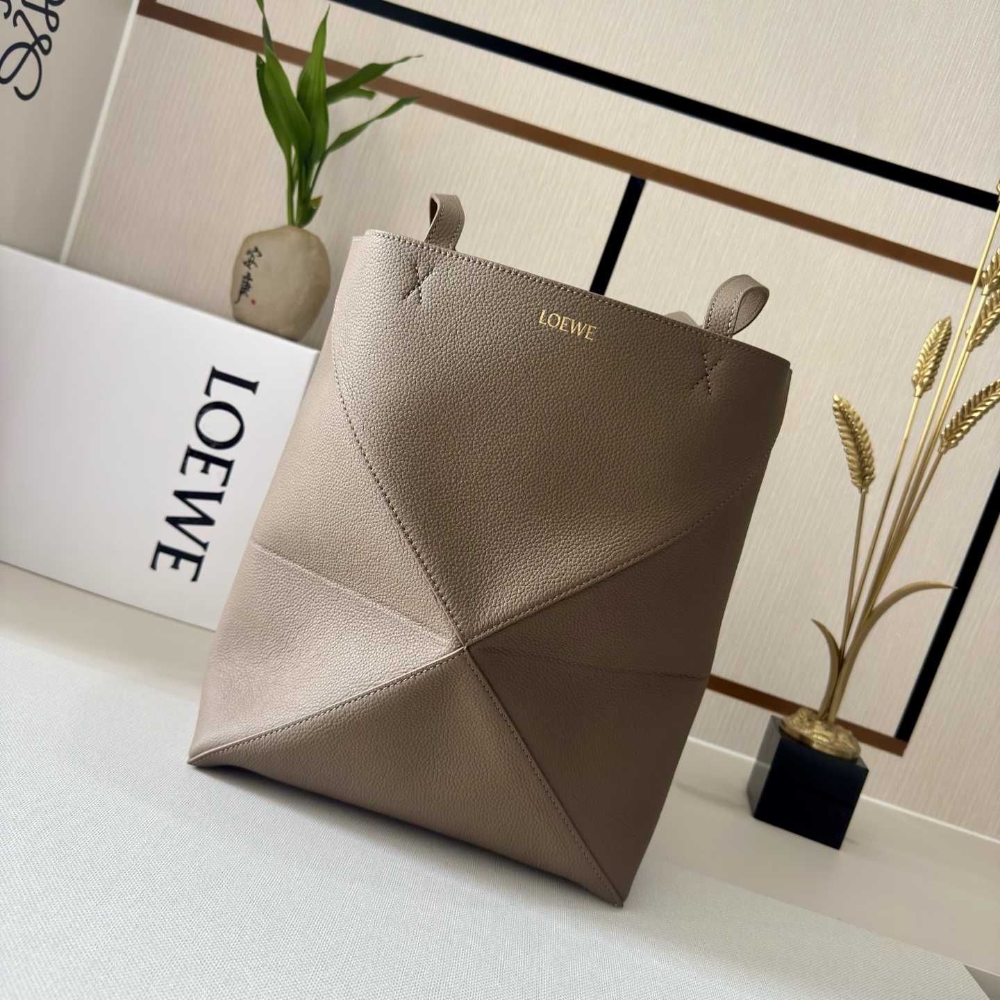 Loewe Mini Puzzle Fold tote in soft grained calfskin Brown – LOEWE