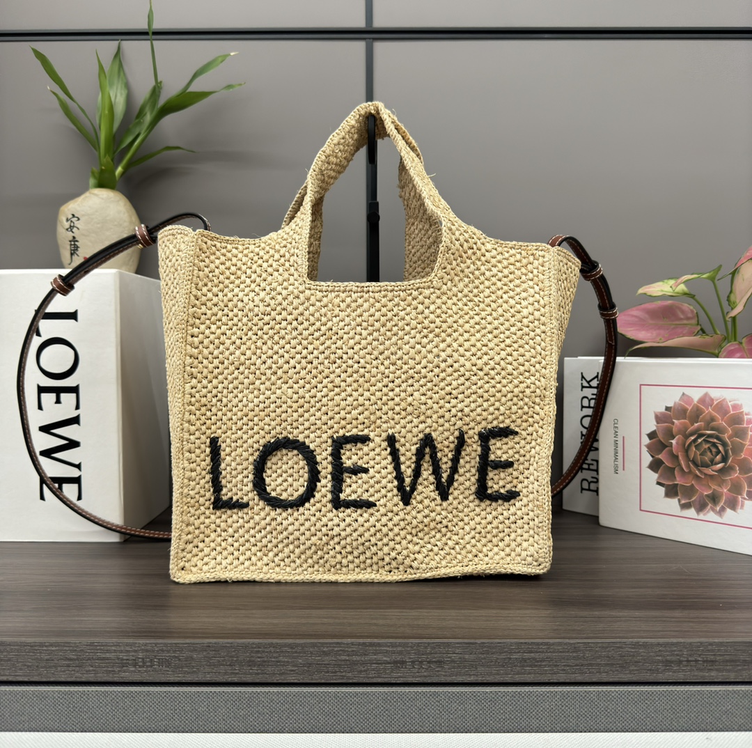 LOEWE logo-embroidered Raffia Tote Bag | Neutrals