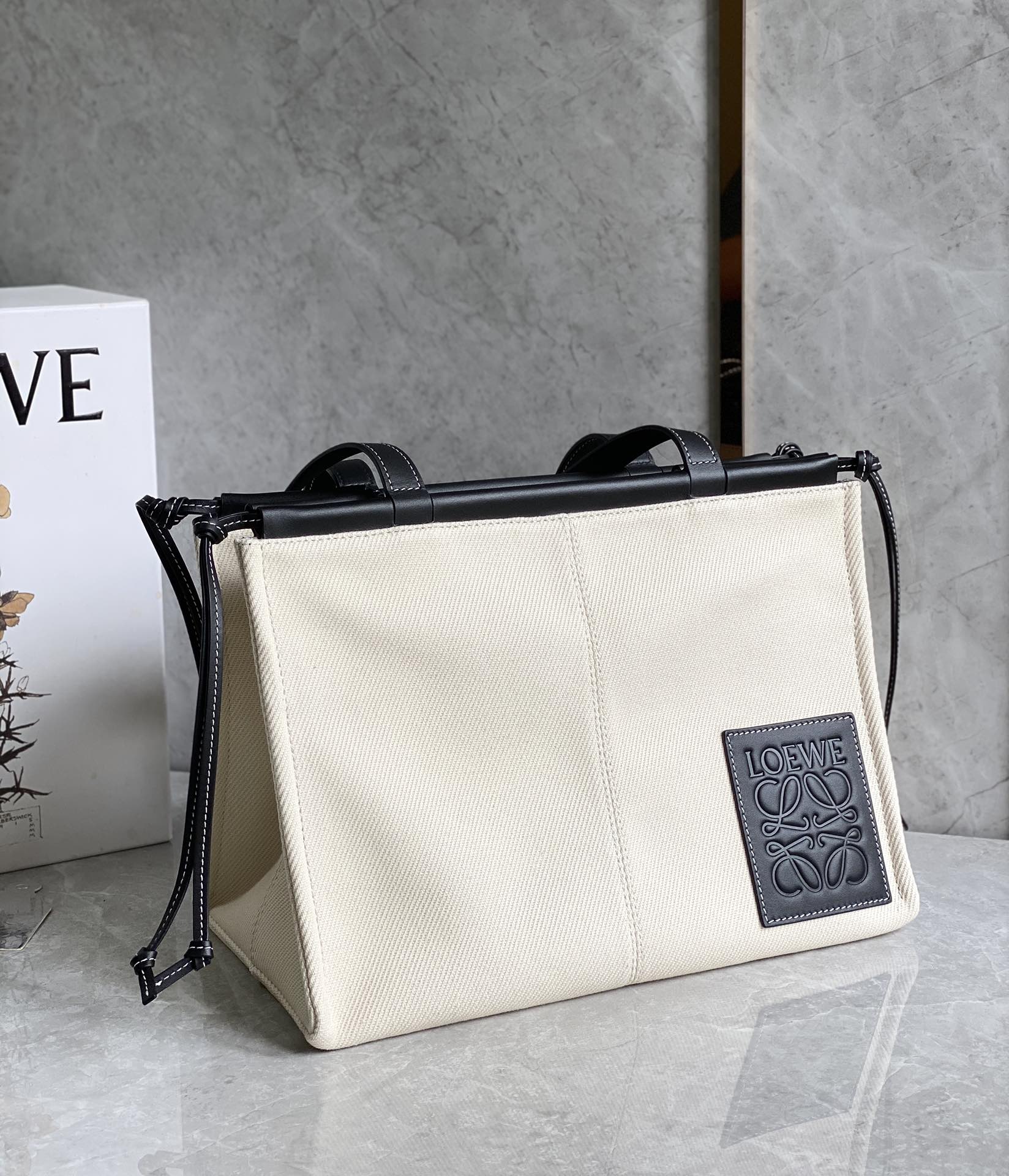 Loewe Cushion Tote Small Bag in Light Oat & Black