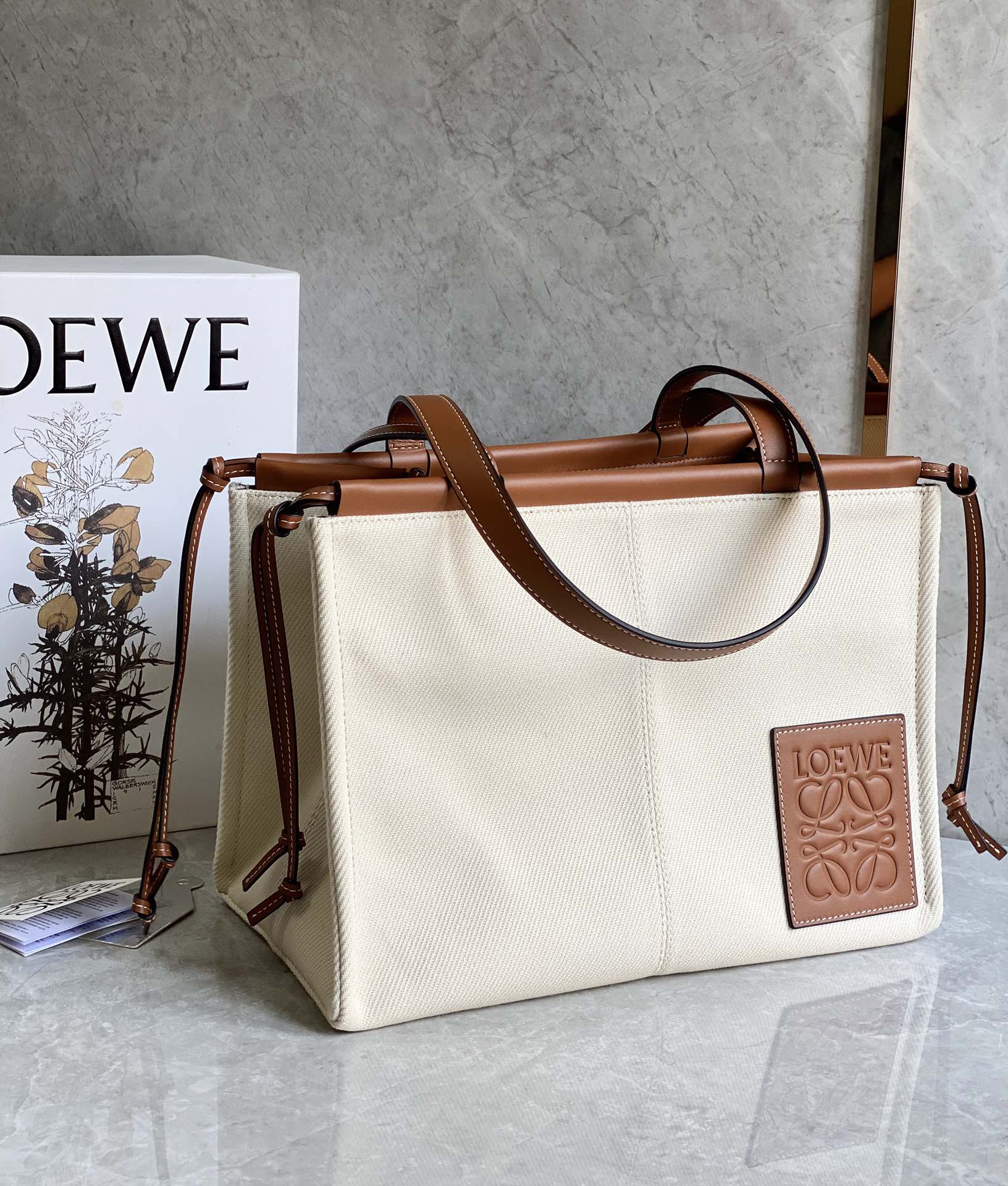 LOEWE Canvas Calfskin Small Cushion Tote Beige 1260758