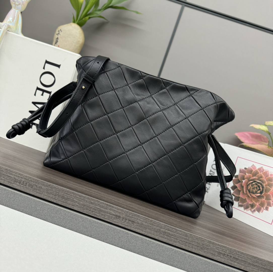 LOEWE Nappa Pleated Small Flamenco Knot Bag Black