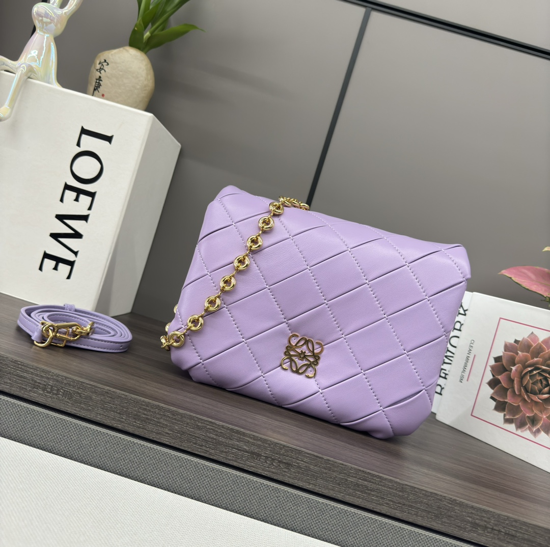 LOEWE Lambskin Pleated Goya Puffer Bag Light Mauve 1290152