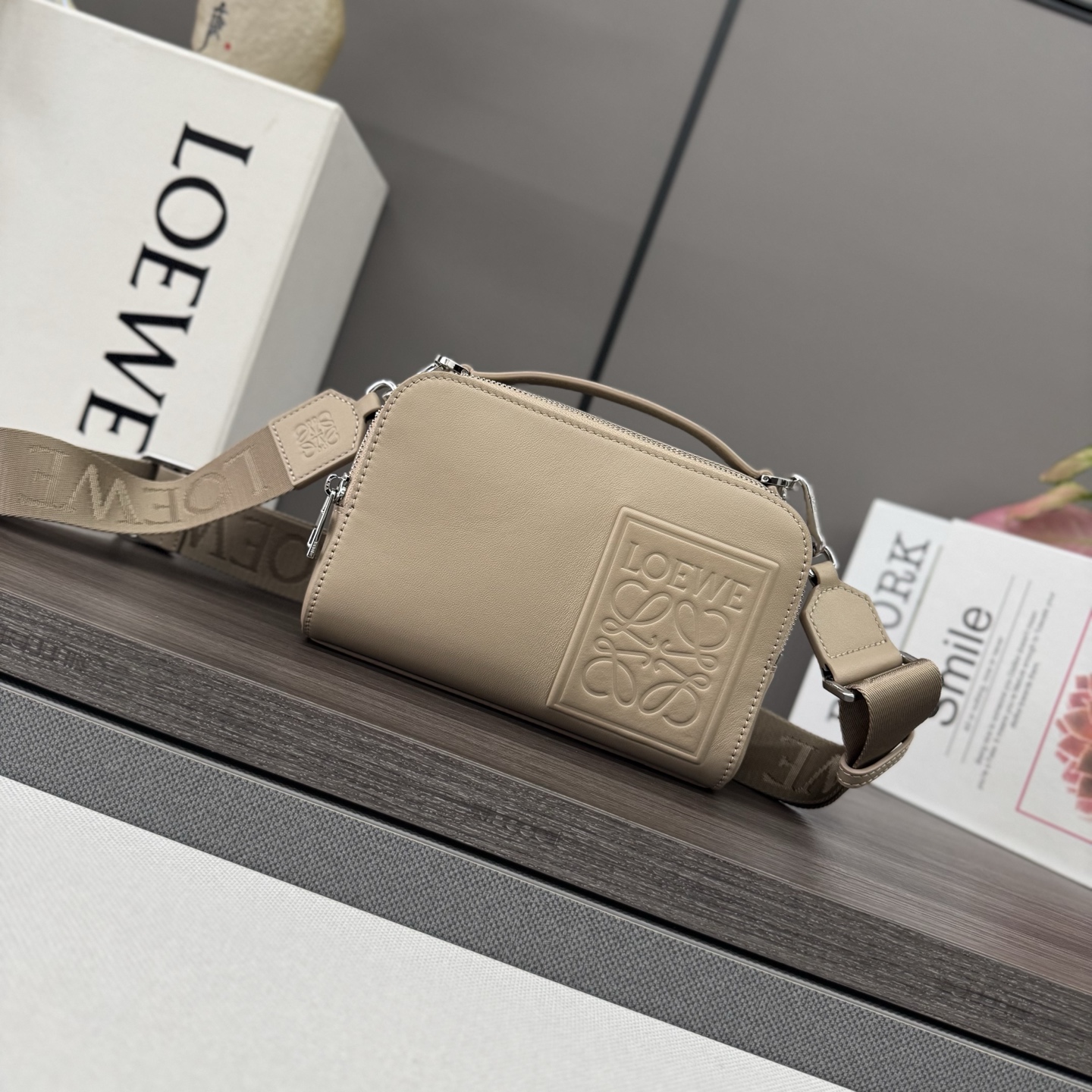 Loewe Mini crossbody camera bag in satin calfskin Grey – LOEWE