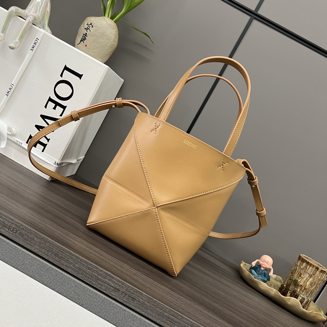 Loewe Mini Puzzle Fold tote in soft grained calfskin brown – LOEWE