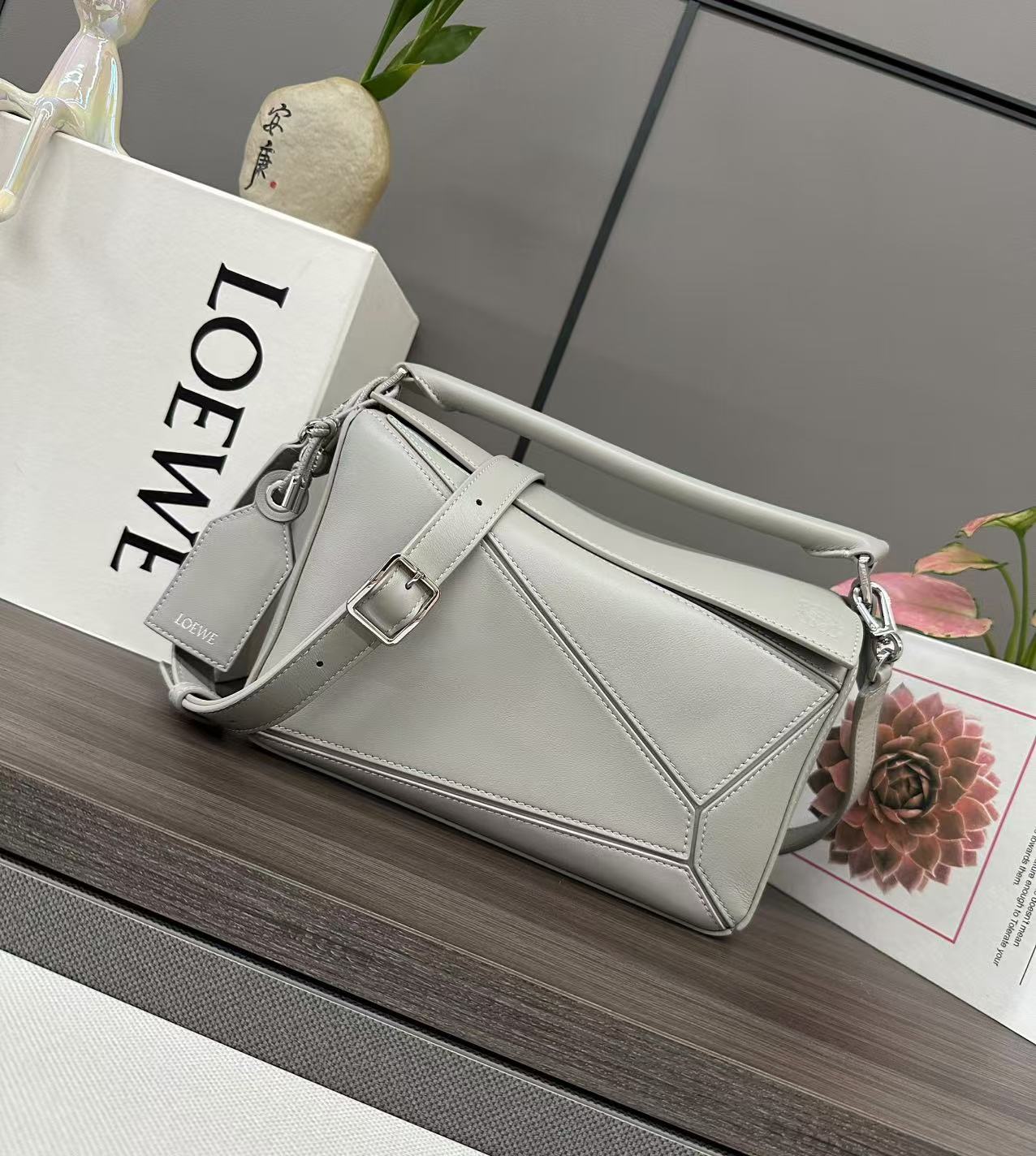 Loewe Small Puzzle Edge bag in soft grained calfskin Dark Grey