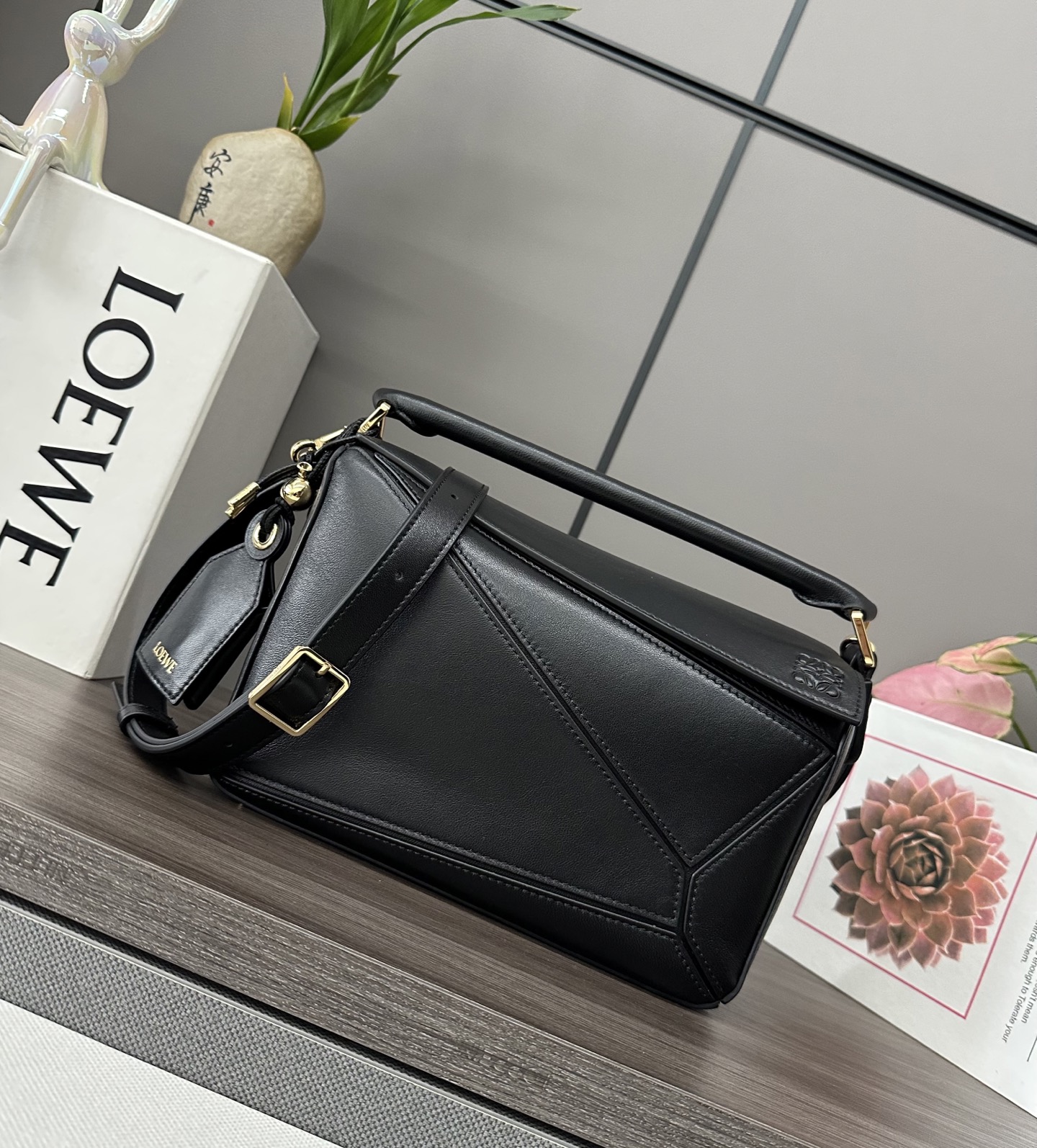 Loewe Small Puzzle Edge bag in soft grained calfskin Black – LOEWE