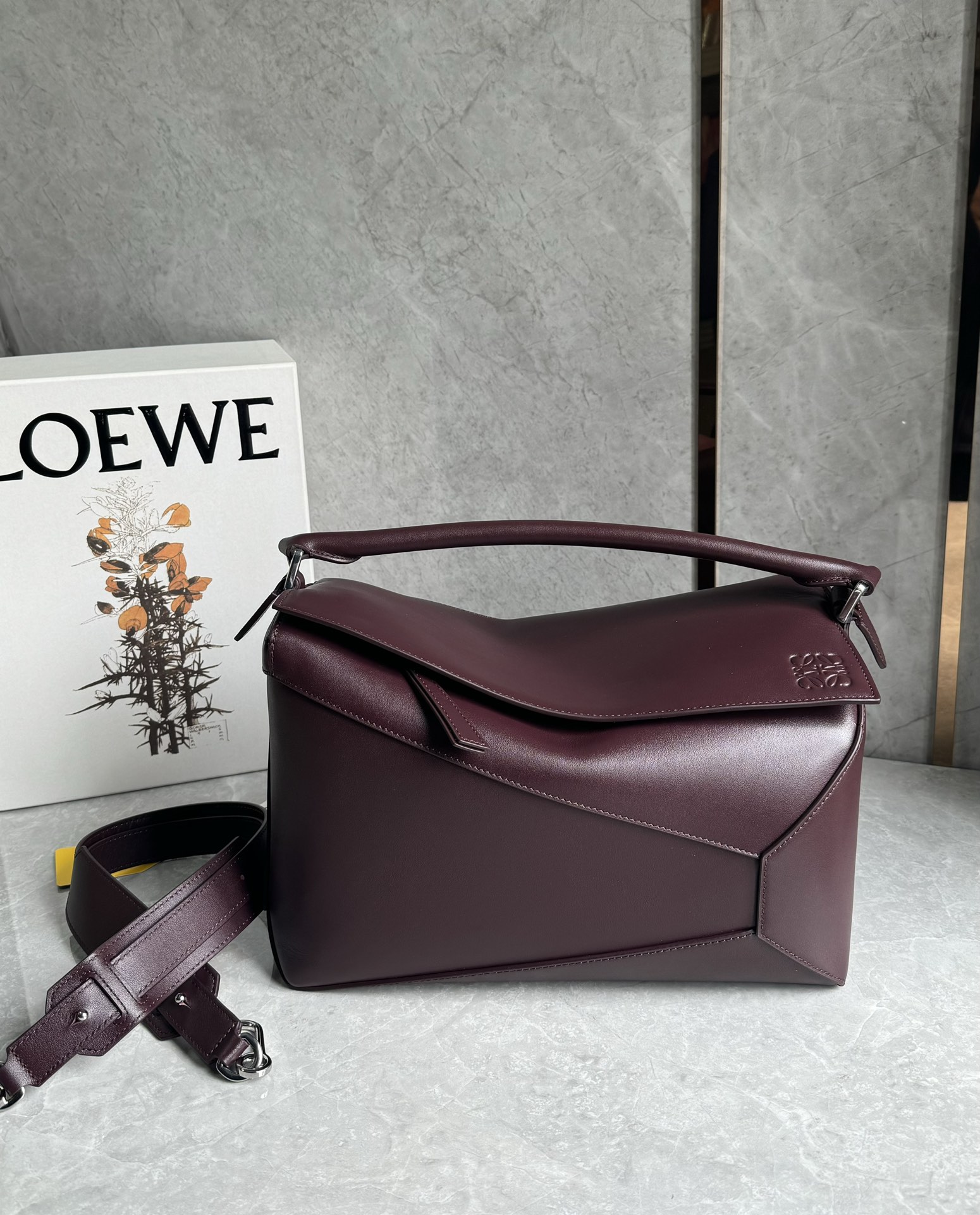 LOEWE Soft Grained Calfskin Small Puzzle Edge Bag Dark