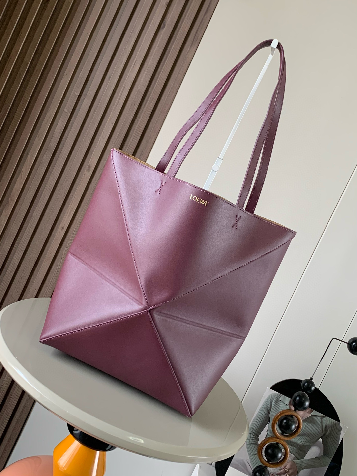 Loewe Puzzle Fold Medium Tote Bag in Dark Burgundy